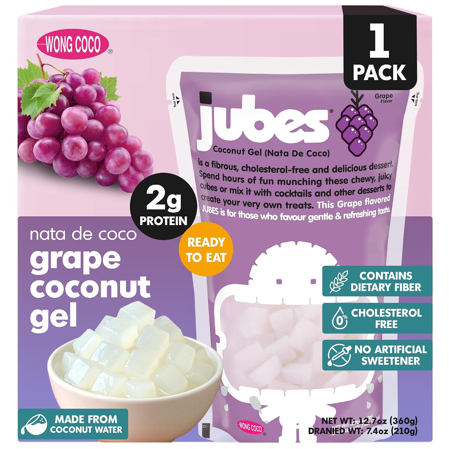 Jubes Pandan Nata De Coco Jelly Cubes (12.7 oz, Pack of 3) - Pandan Coconut Jelly Cubes for Sago - Coconut Gel in Syrup Toppings for Fruit Tea, Boba, Bubble Tea, Drinks, Desserts Yogurt, Ice Cream, Beverage