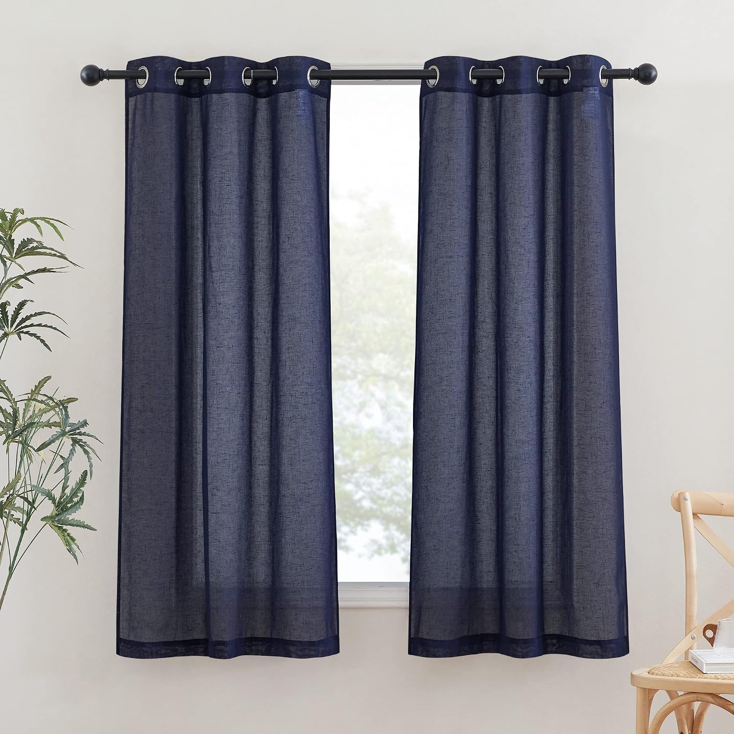 NICETOWN Linen Curtains Semi Sheer Bedroom Window Curtains