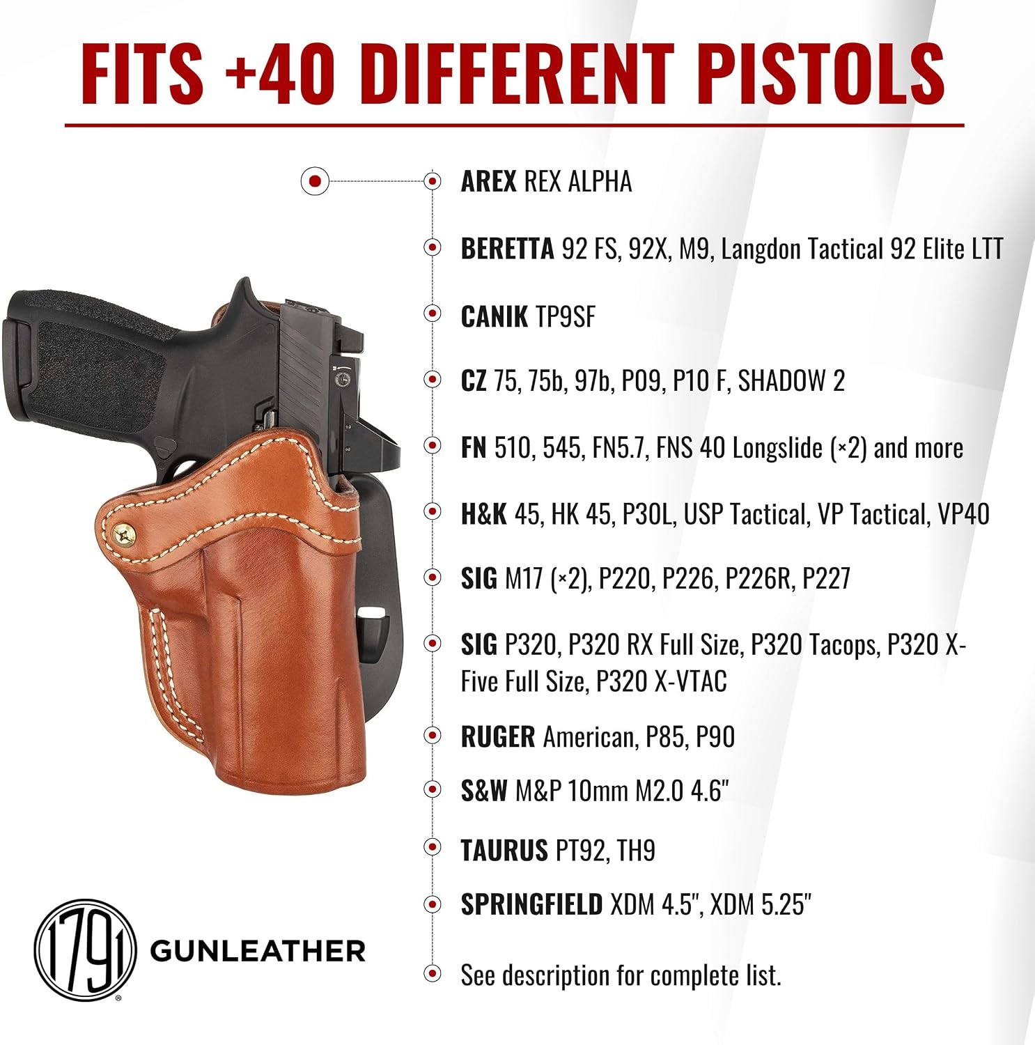 1791 Optic Ready Paddle Holster Fits Sig P320, Beretta 92FS, Walther PDP