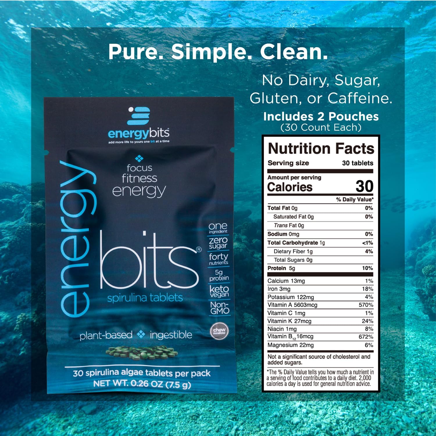 ENERGYbits/RECOVERYbits - Organic Spirulina & Chlorella Tablets - Single Serving Sample Packs - Algae Superfood - High Protein