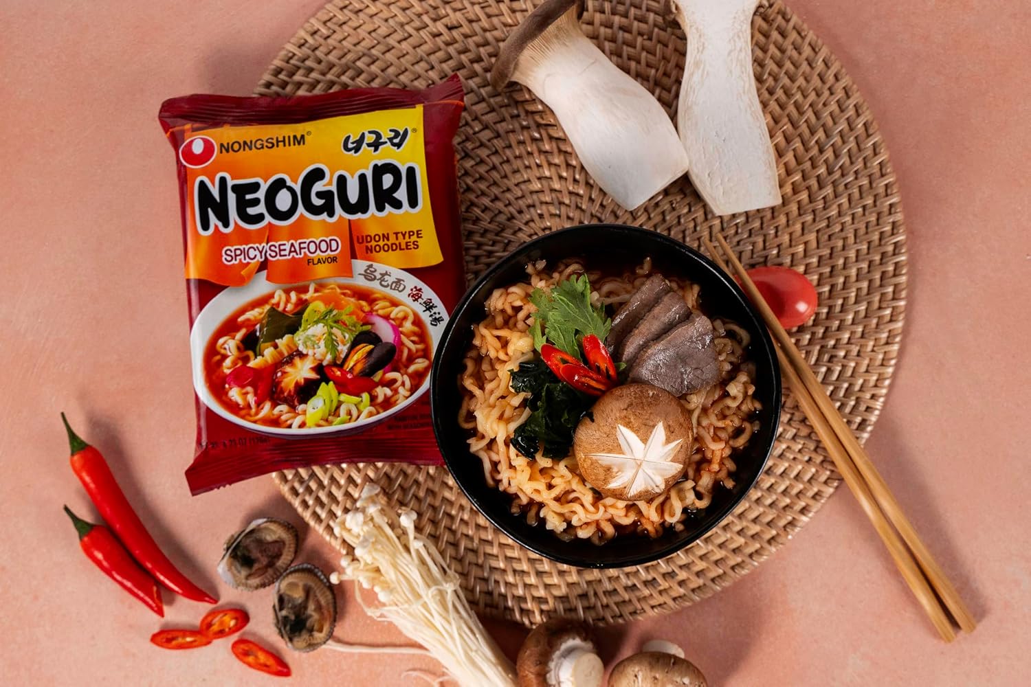Nongshim Neoguri Spicy Seafood with Udon-Style Noodle, 4.2 Ounce (Pack of 10)