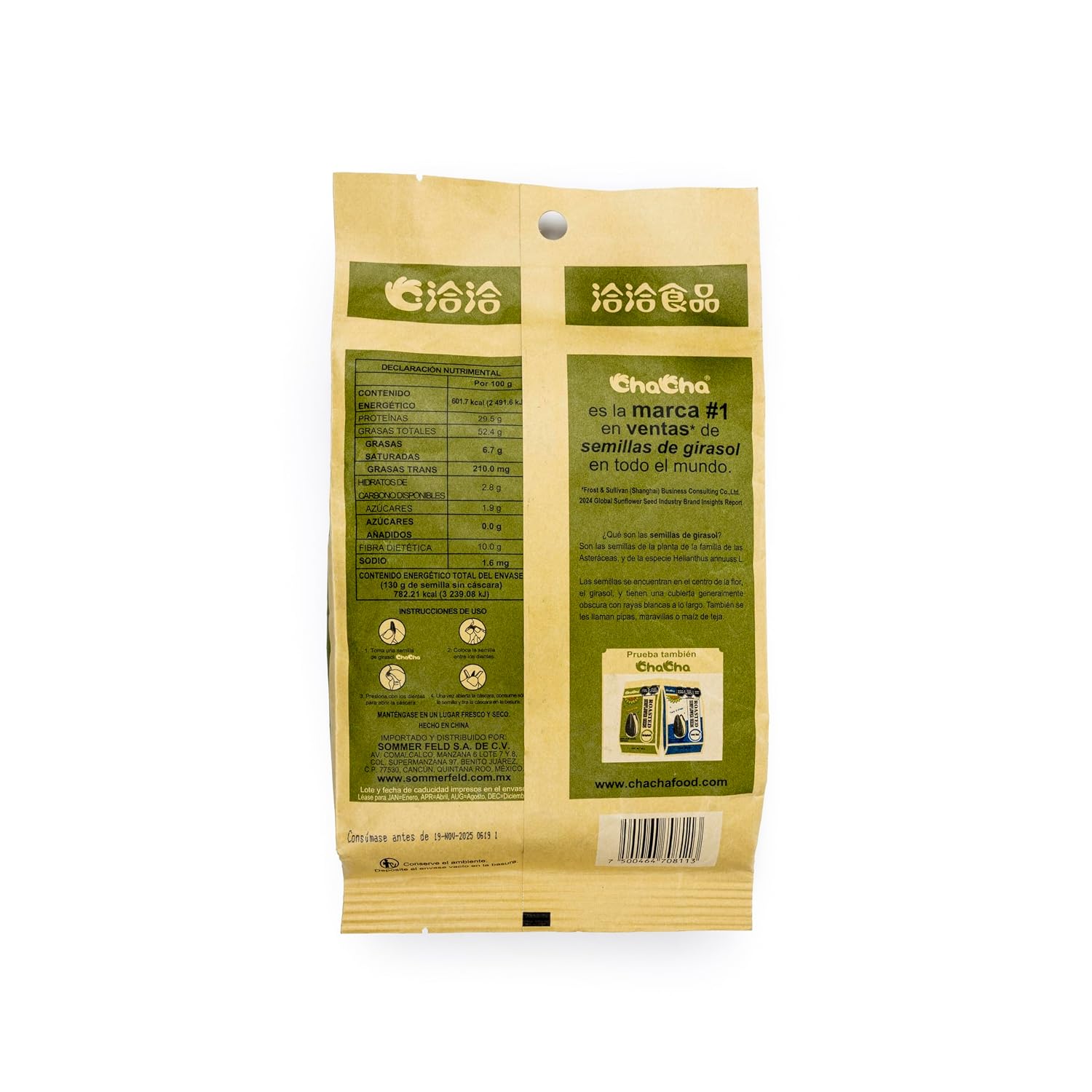 ChaCha Natural Roasted Sunflower Seeds (3 Pack, Total of 750g)