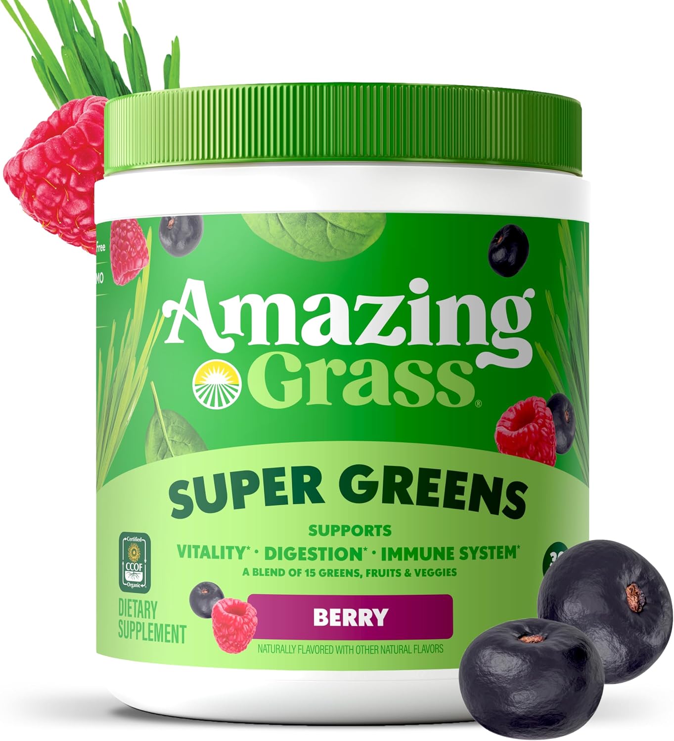 Amazing Grass Super Greens Powder Original, 60 Servings, 16.9 oz | Organic Greens Superfood Powder with Spirulina, Beet Root, Probiotics & Digestive Enzymes to Support Digestion