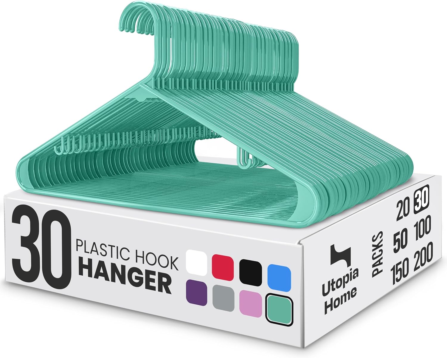 Utopia Home Plastic Hangers 50 Pack – Built-in Strap Hooks Black