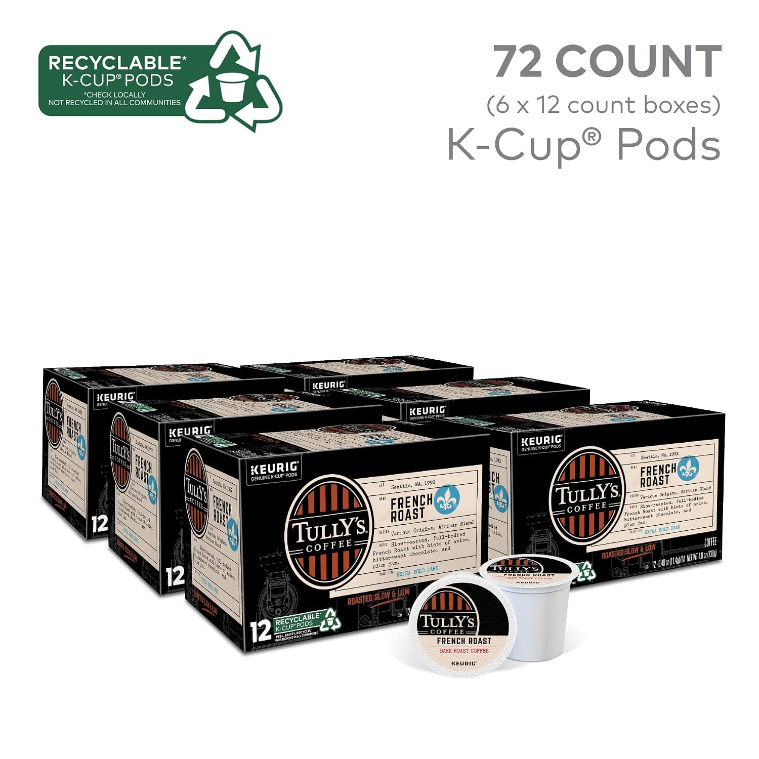 Tully's Coffee Hawaiian Blend Keurig Single-Serve K-Cup Pods, Medium Roast Coffee, 96 Count