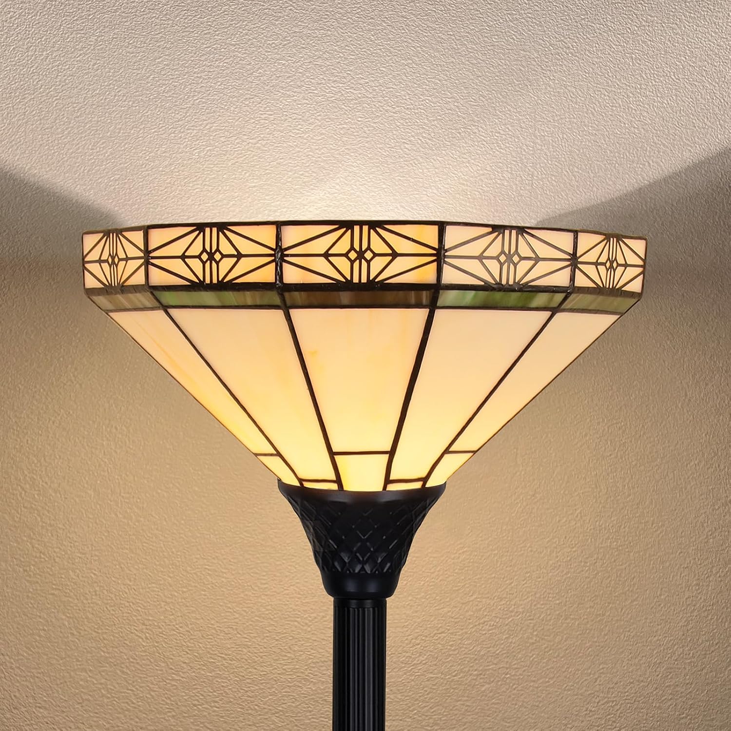 Capulina Tiffany Lamp Cream Stained Glass Torchiere Floor Lamp 70" Tall