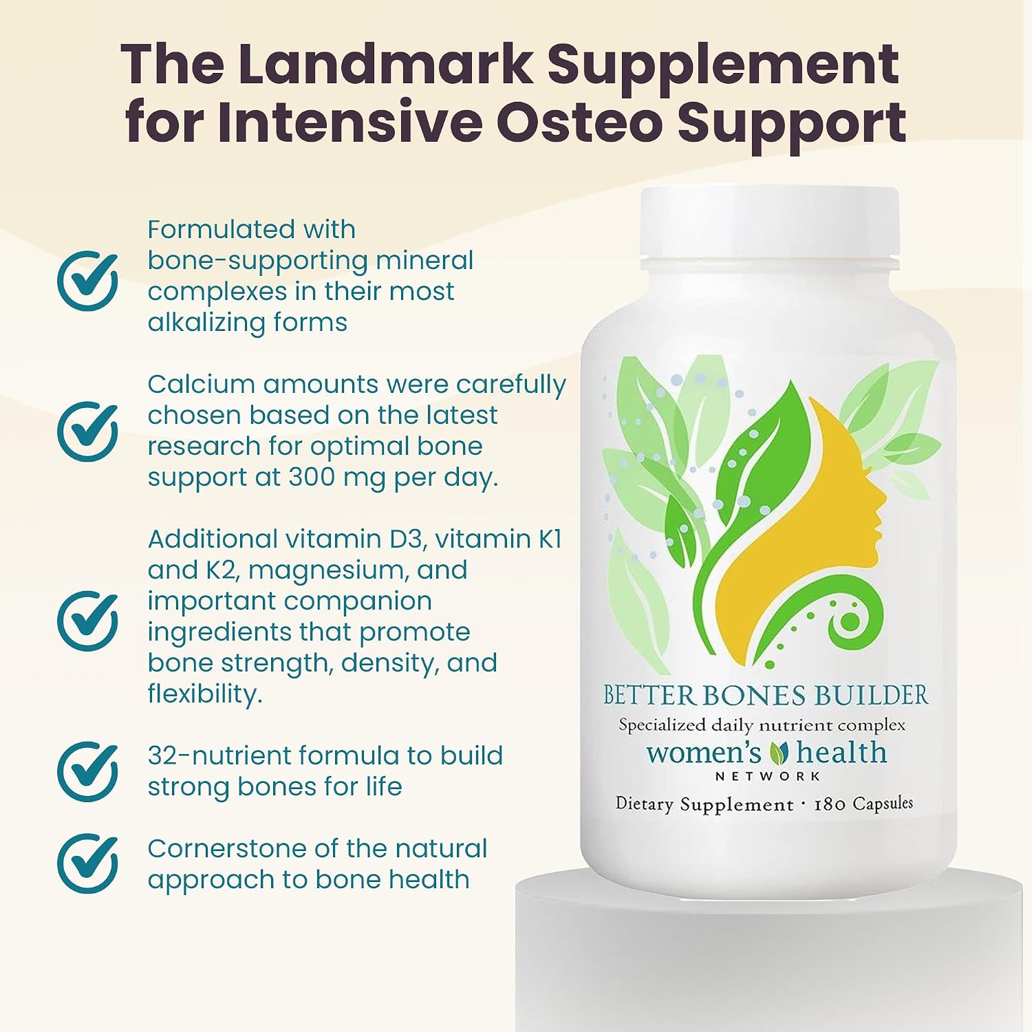 Better Bones Builder - 32-in-1 Calcium Supplements for Women, 300mg Calcium with Vitamin A, C, D3, K, and 300mg Magnesium