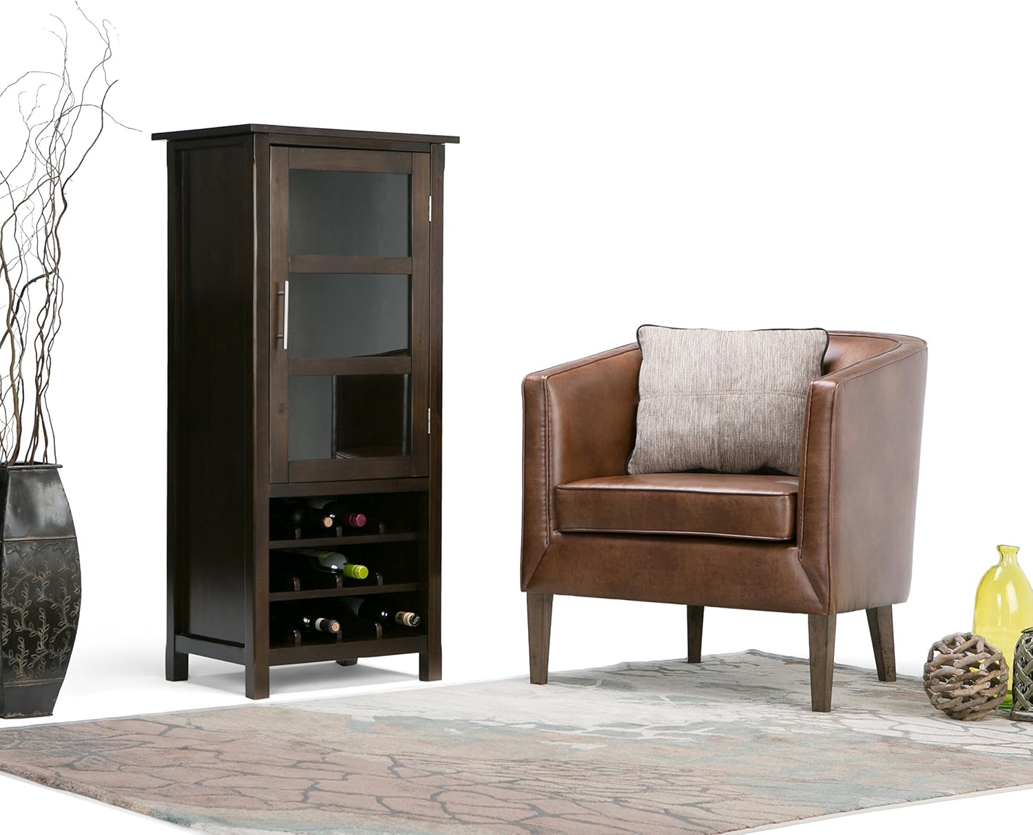 SIMPLIHOME Avalon 12-Bottle SOLID WOOD 22 Inch Wide Contemporary High Storage Wine Rack Cabinet in Dark Tobacco Brown, For the Living Room, Dining Room and Kitchen