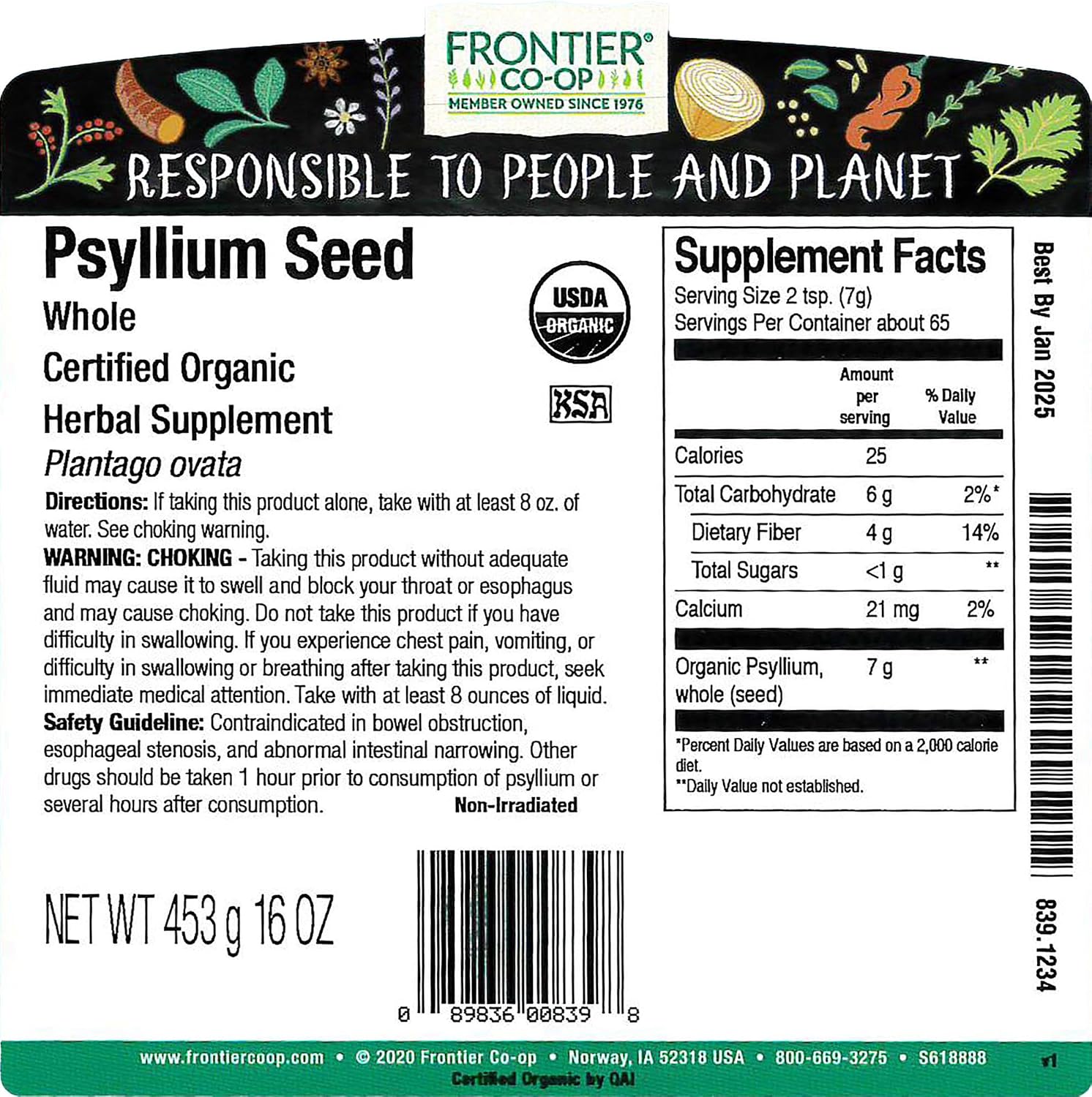 Frontier Co-op Organic Whole Psyllium Seed 1lb