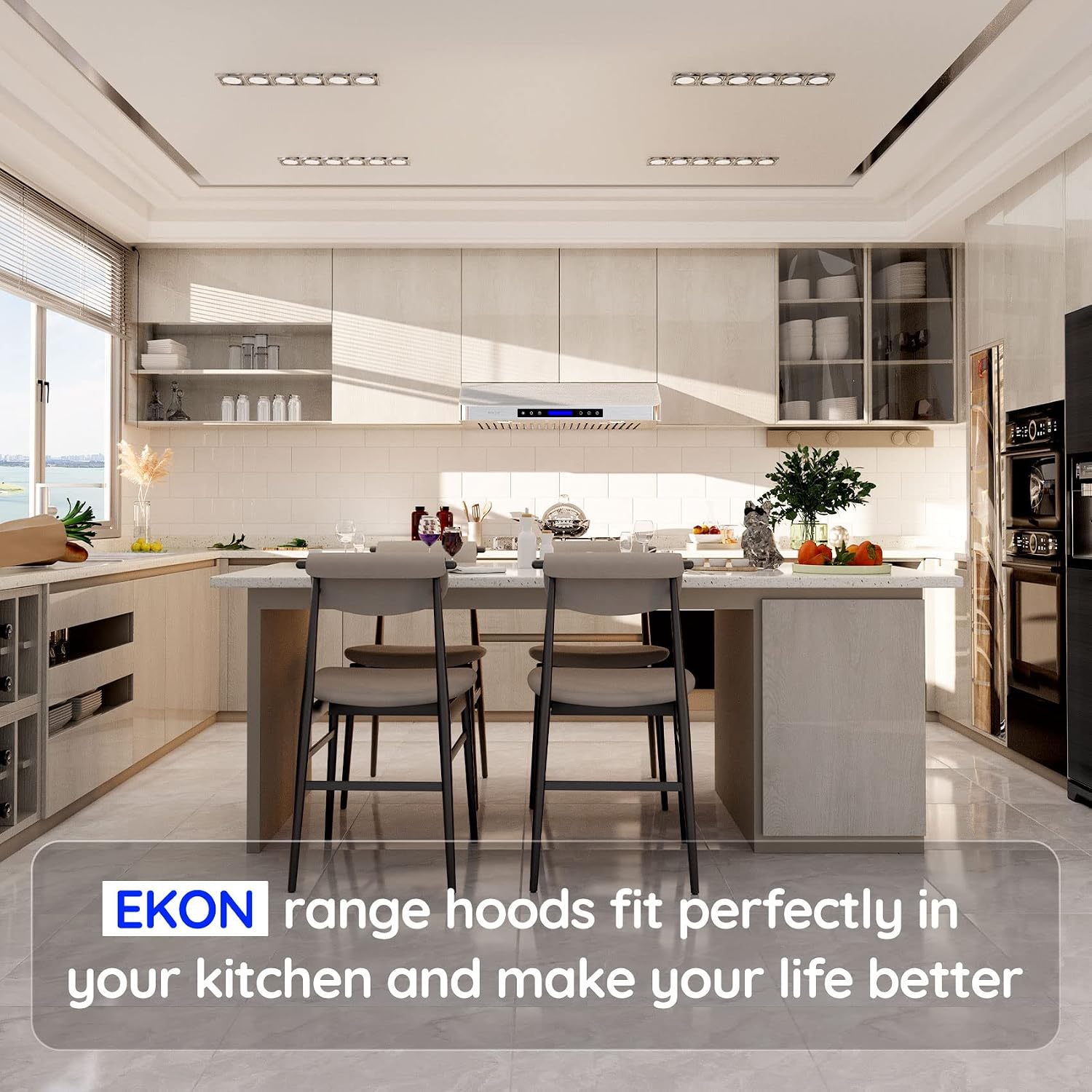 EKON 42 inches Under Cabinet Range Hood, 900 CFM Stainless Steel Kitchen Chimney Vent