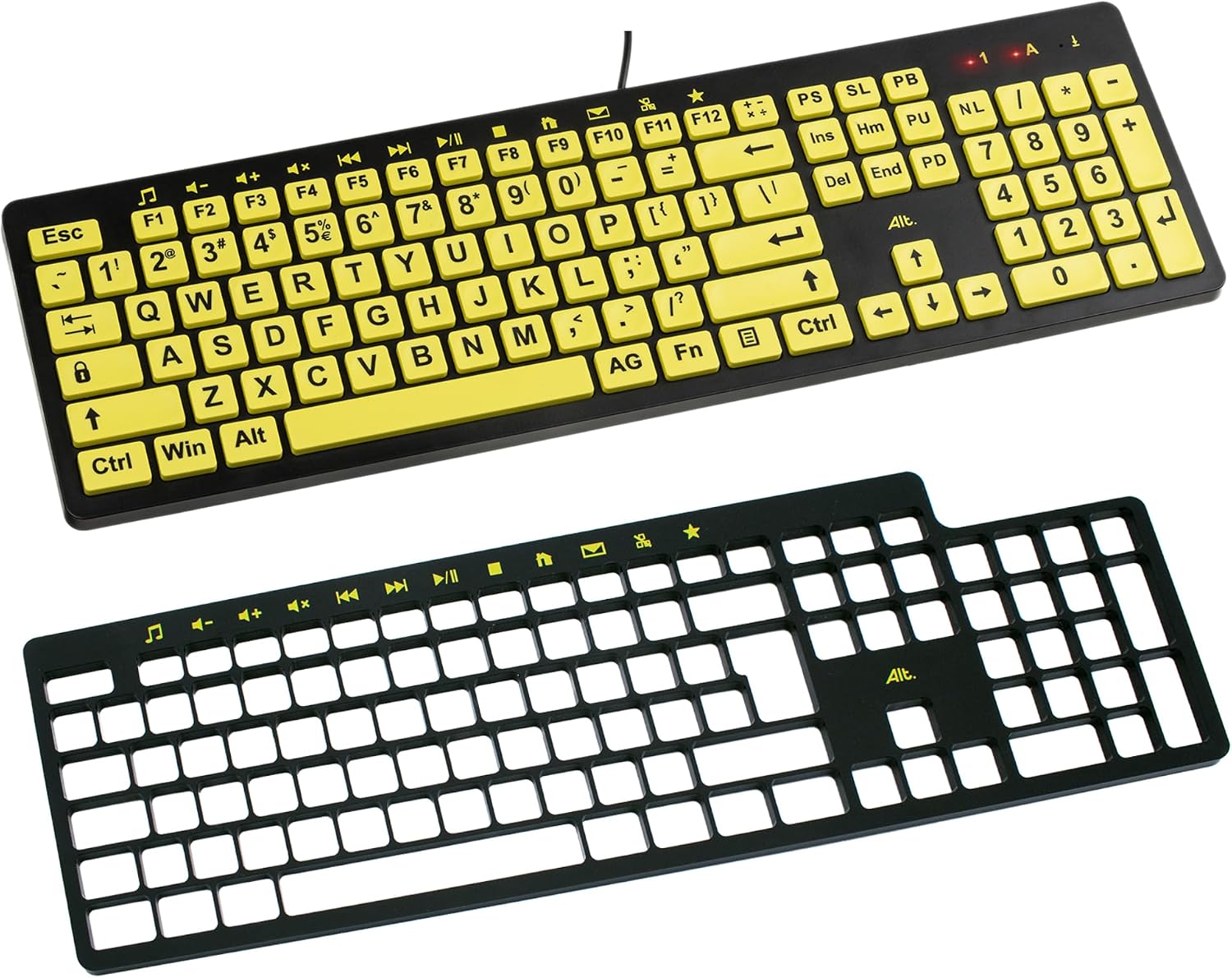 Clevy ALT ClearKeys Keyboard and Keyguard Combo - Large Print High Contrast USB Wired Keyboard for Visually Impaired + Custom Keyguard for Temporary