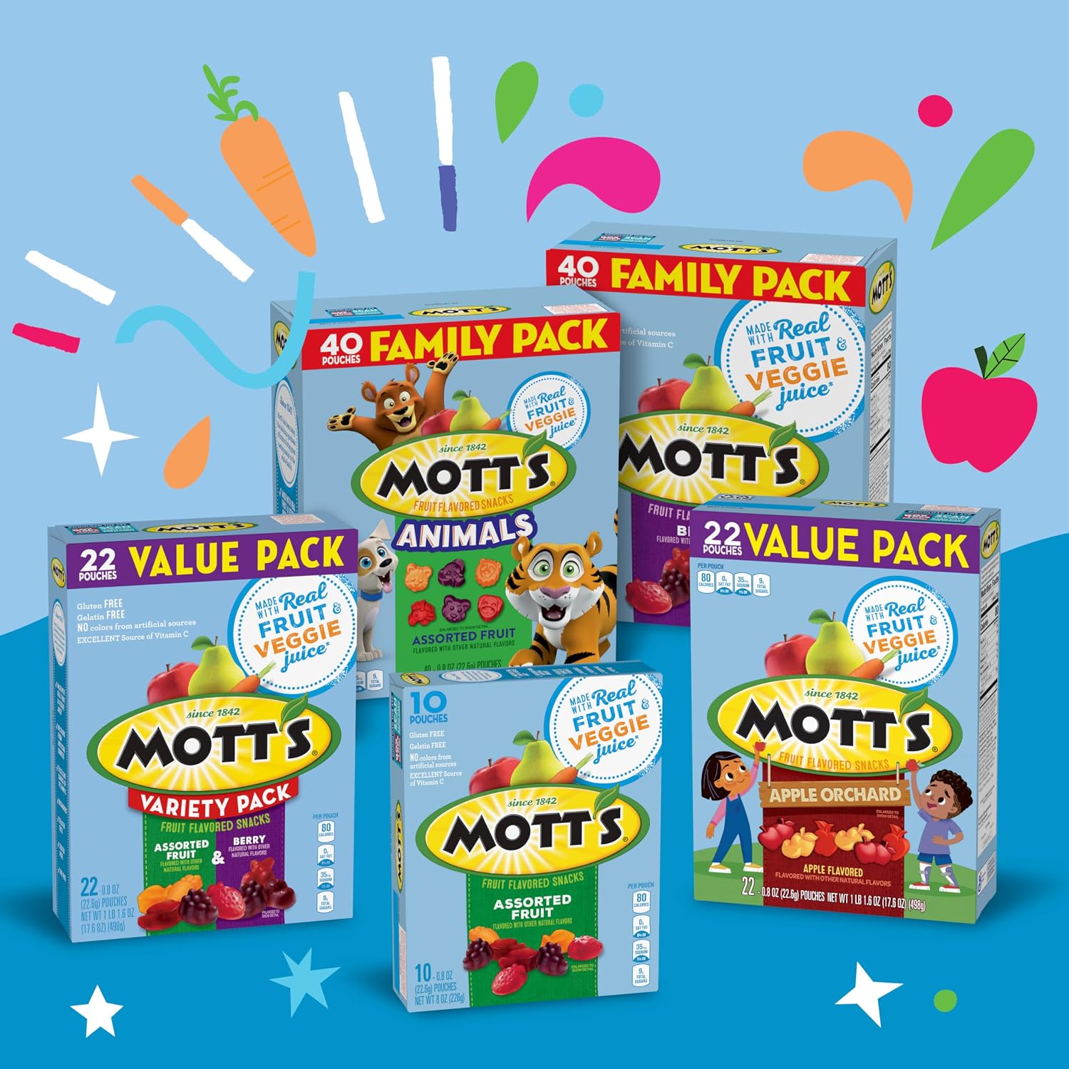 Mott's Fruit Flavored Snacks, Assorted Fruit, Pouches, 0.8 oz, 22 ct (Pack of 6)