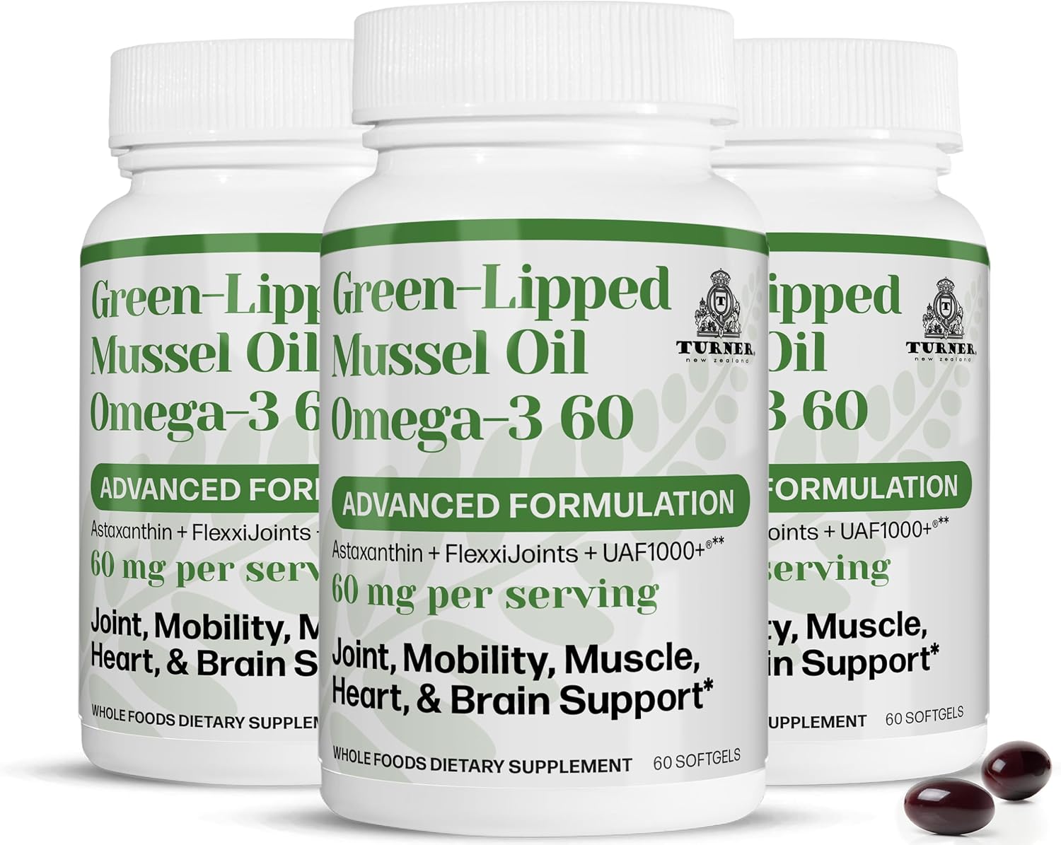 TURNER Omega-3 New Zealand Green Lipped Mussel Oil, 53x Higher Potency with UAF1000+ Super Antioxidant for Superior Joint Comfort & Mobility