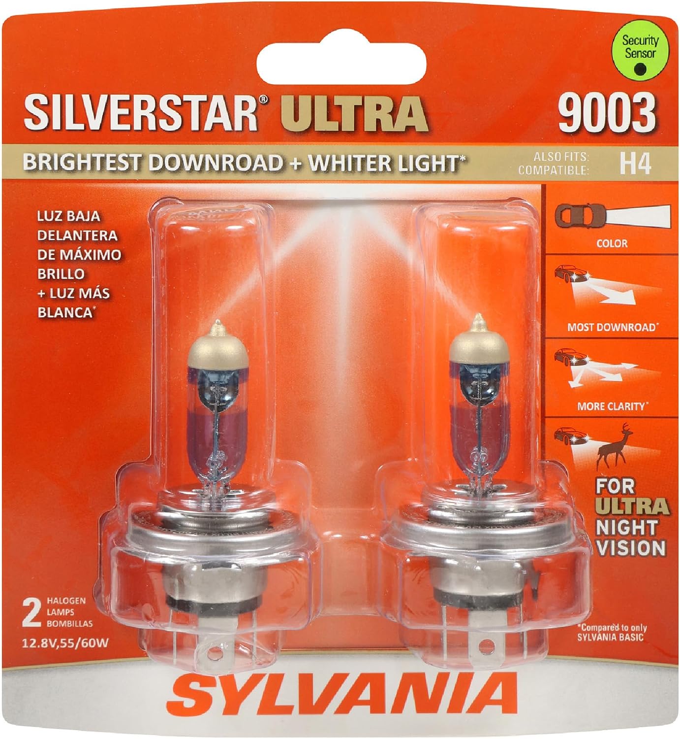 SYLVANIA - 9003 SilverStar Ultra - High Performance Halogen Headlight Bulb, High Beam, Low Beam and Fog Replacement Bulb