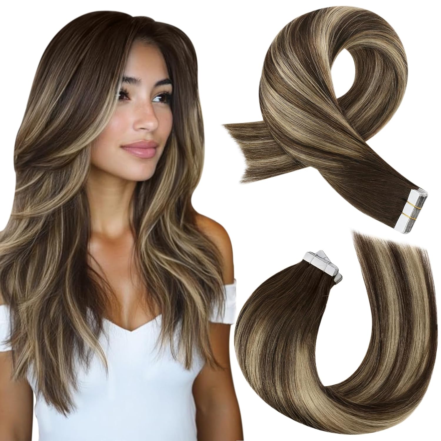 Moresoo Black Tape in Hair Extensions Human Hair, 18 Inch, 20Pcs, 50g