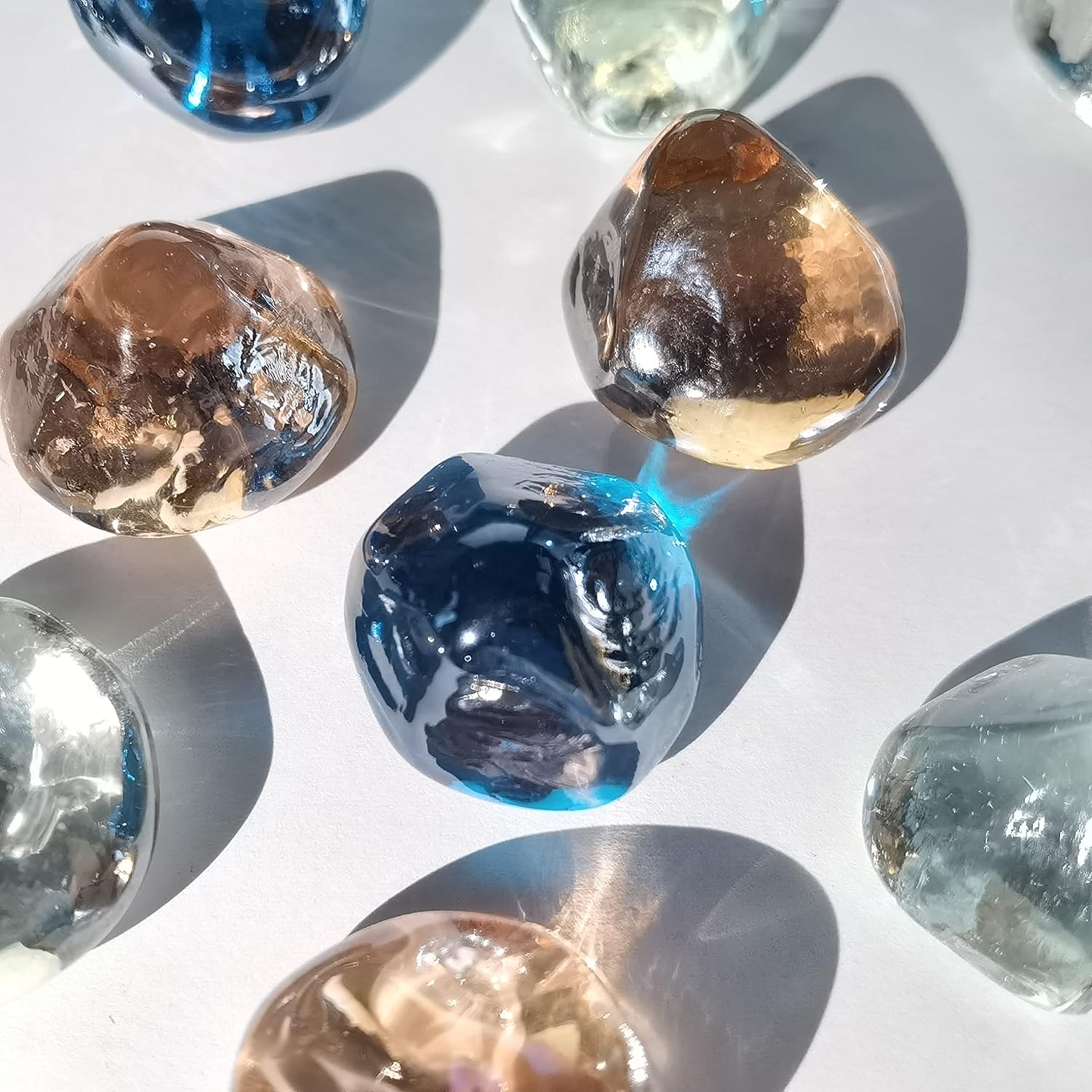 Fire Glass Diamond 1 Inch Fire Pit Glass Rocks for Propane or Gas Fire Pit （10 Pounds Margarita Azura Blue ） Gift Package