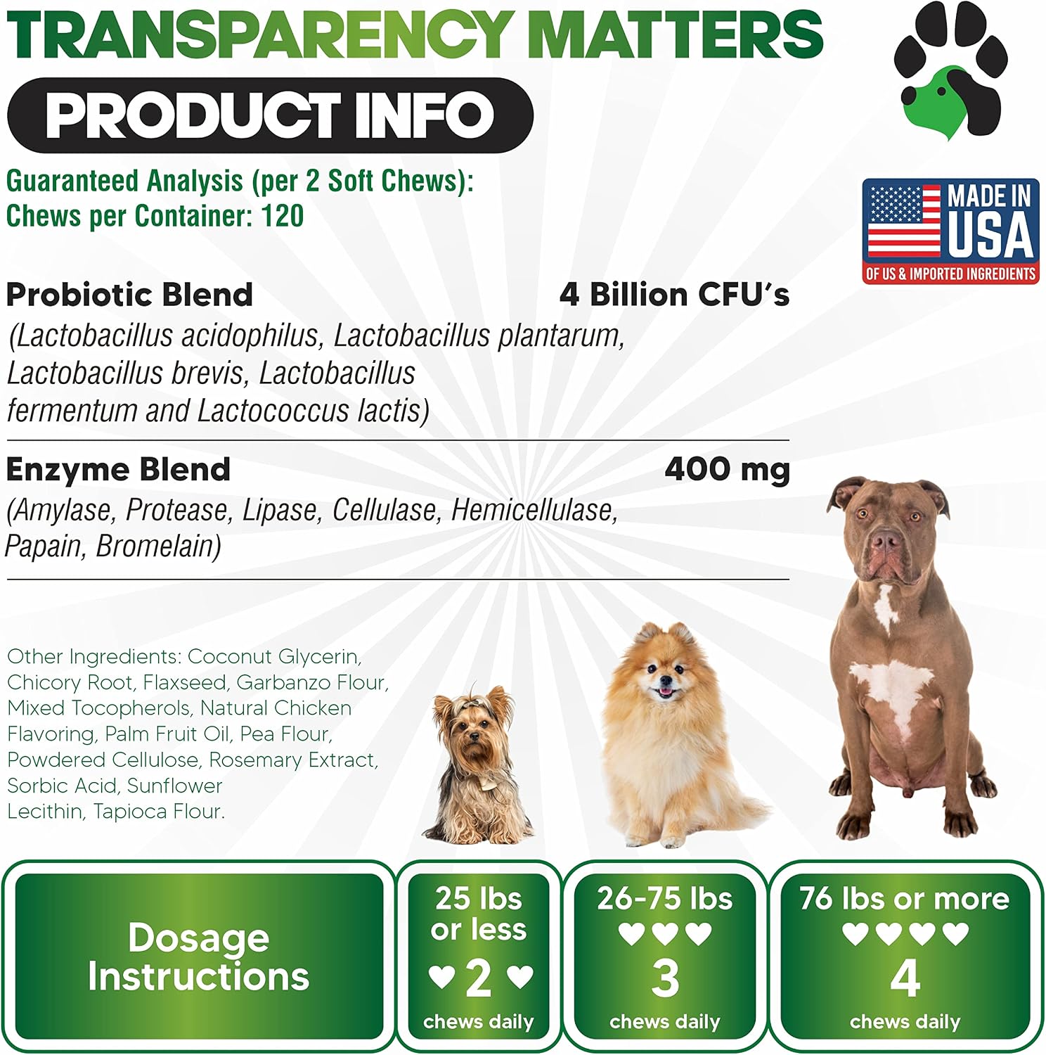 Probiotics for Dogs Digestive Health - Dog Probiotics and Digestive Enzymes - Allergy Relief for Dogs - Probiotic for Dogs Gut Health - Puppy Probiotic Tummy Treats - 120 Dog Probiotic Chews | Gut Health, Allergy and Immune, 4B CFU, 5 Strains, Chicken Fl…