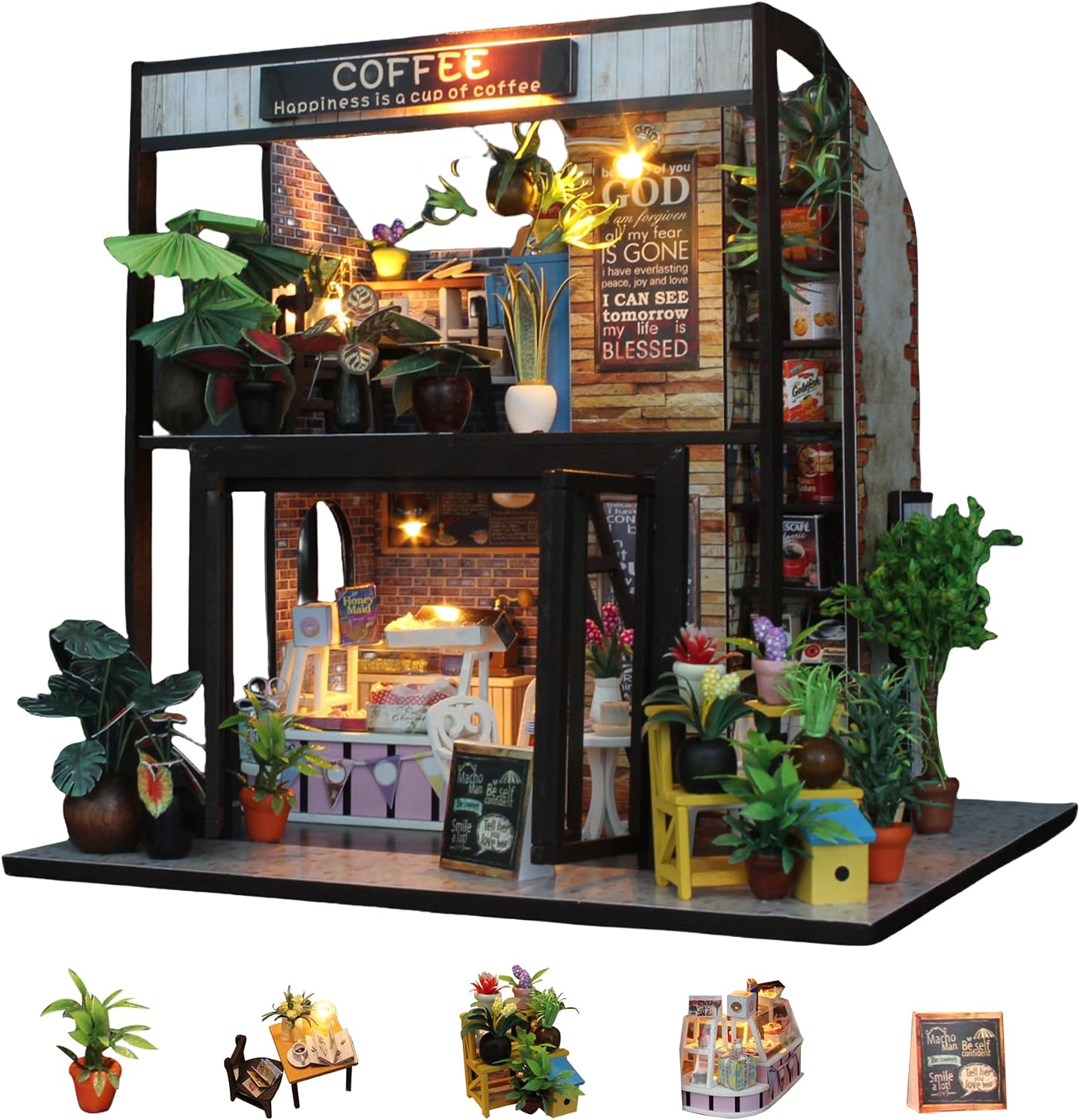 Flever Dollhouse Miniature DIY House Kit Creative Room with Furniture for Romantic Valentine's Gift(Time of Coffee)