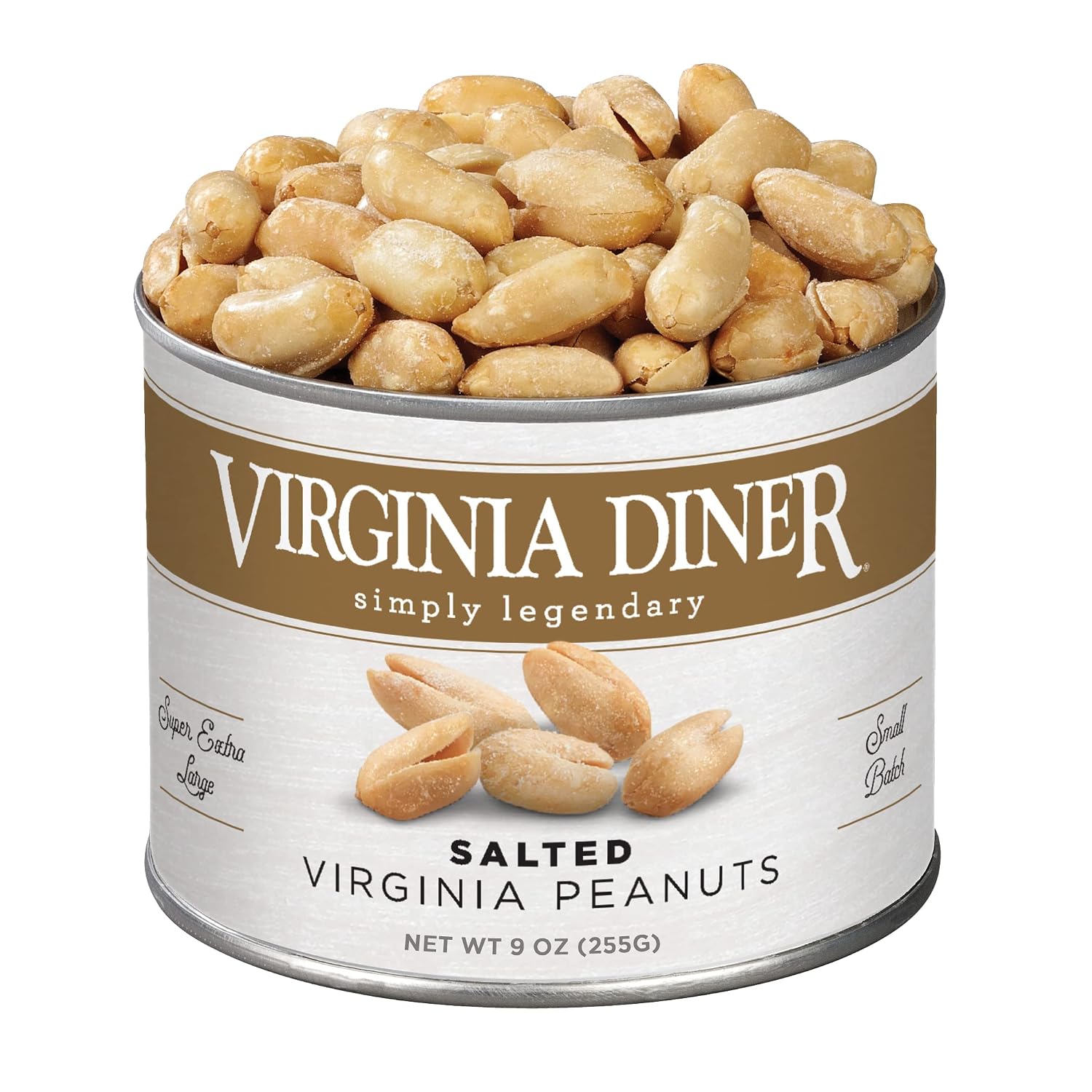 Virginia Diner Salted Virginia Peanuts - XL Gourmet Peanuts Non-GMO, Preservative Free Gifts from Virginia Since 1929-18 Oz Can