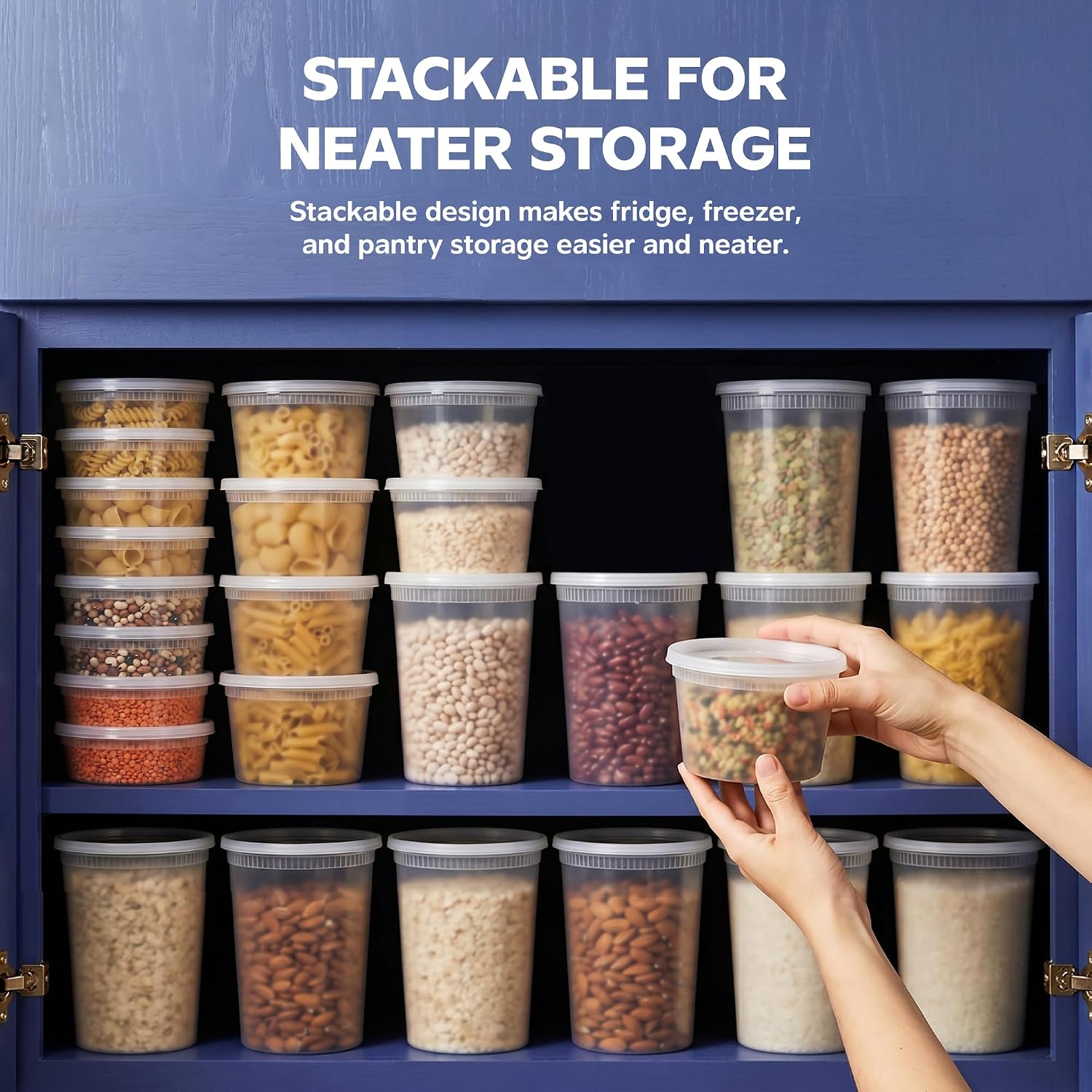 GUSTO 32 oz Plastic Deli Containers with Lids [24 Sets] Food Storage | Microwave, Dishwasher & Freezer Safe, Disposable or Reusable, BPA Free, Leak-Proof, Soups, Takeout, Meal Prep & Leftovers