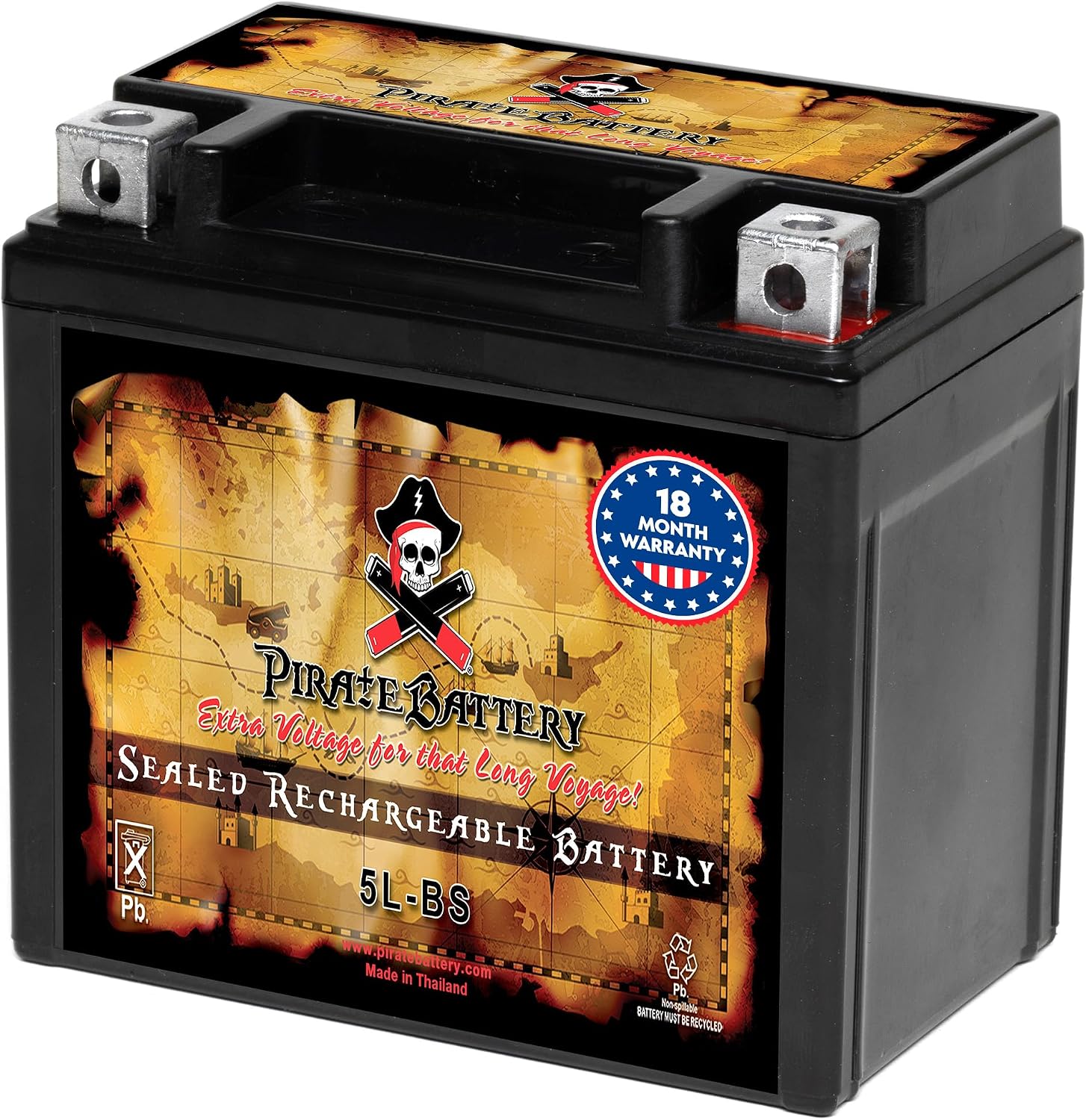 Pirate Battery YTX20HL-BS 310 CCA Maintenance-Free 12V 19Ah Battery Replacement for ATV, Harley Davidson Motorcycle, Jet Skis, Scooter, UTV, and More - Nut and Bolt (T3) Terminal