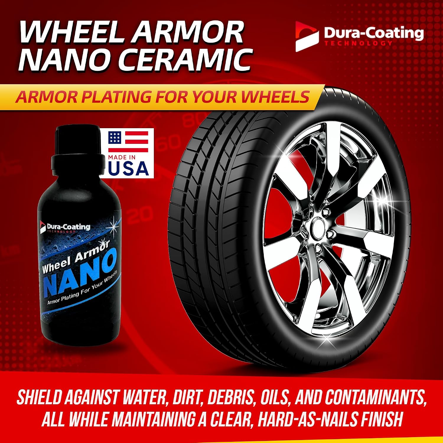 Dura-Coating Wheel Armor Nano Coating - Ceramic Coating Spray for Car Wheels, Metal, Paint, Plastic & Glass - Detailing Spray Repels Water, Dirt