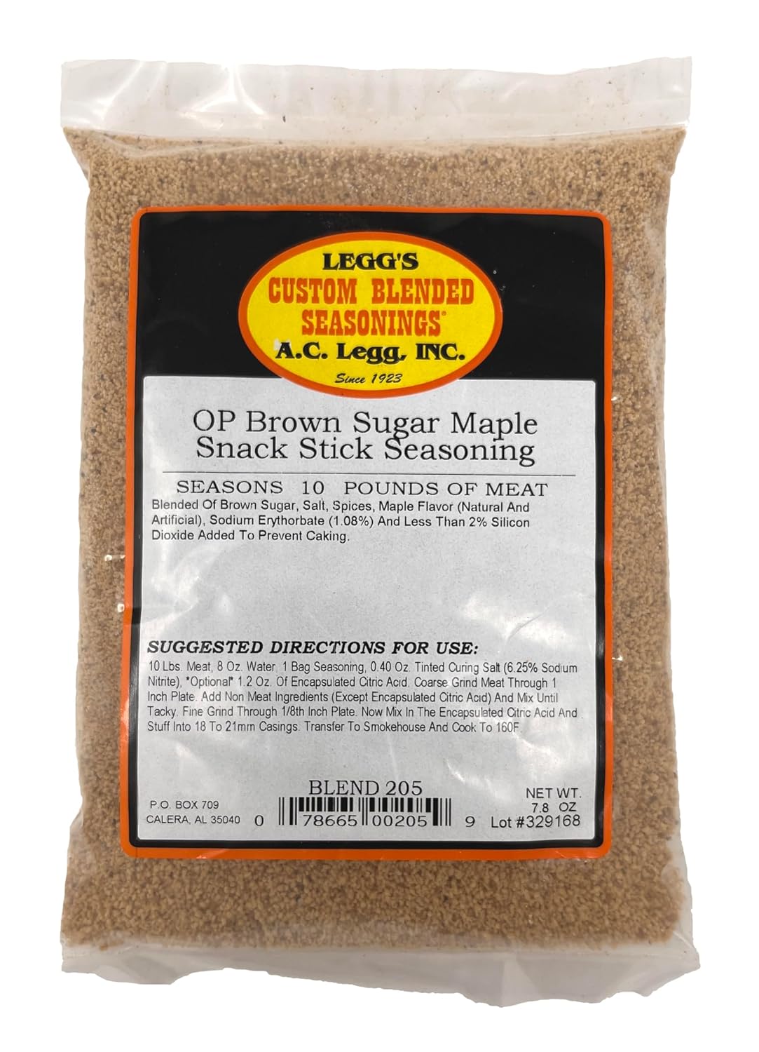 A.C. Legg Custom Blended Seasonings - Brown Sugar Maple Snack Stick Seasoning for up to 10 pounds of meat - 7.8 ounce includes cure pack