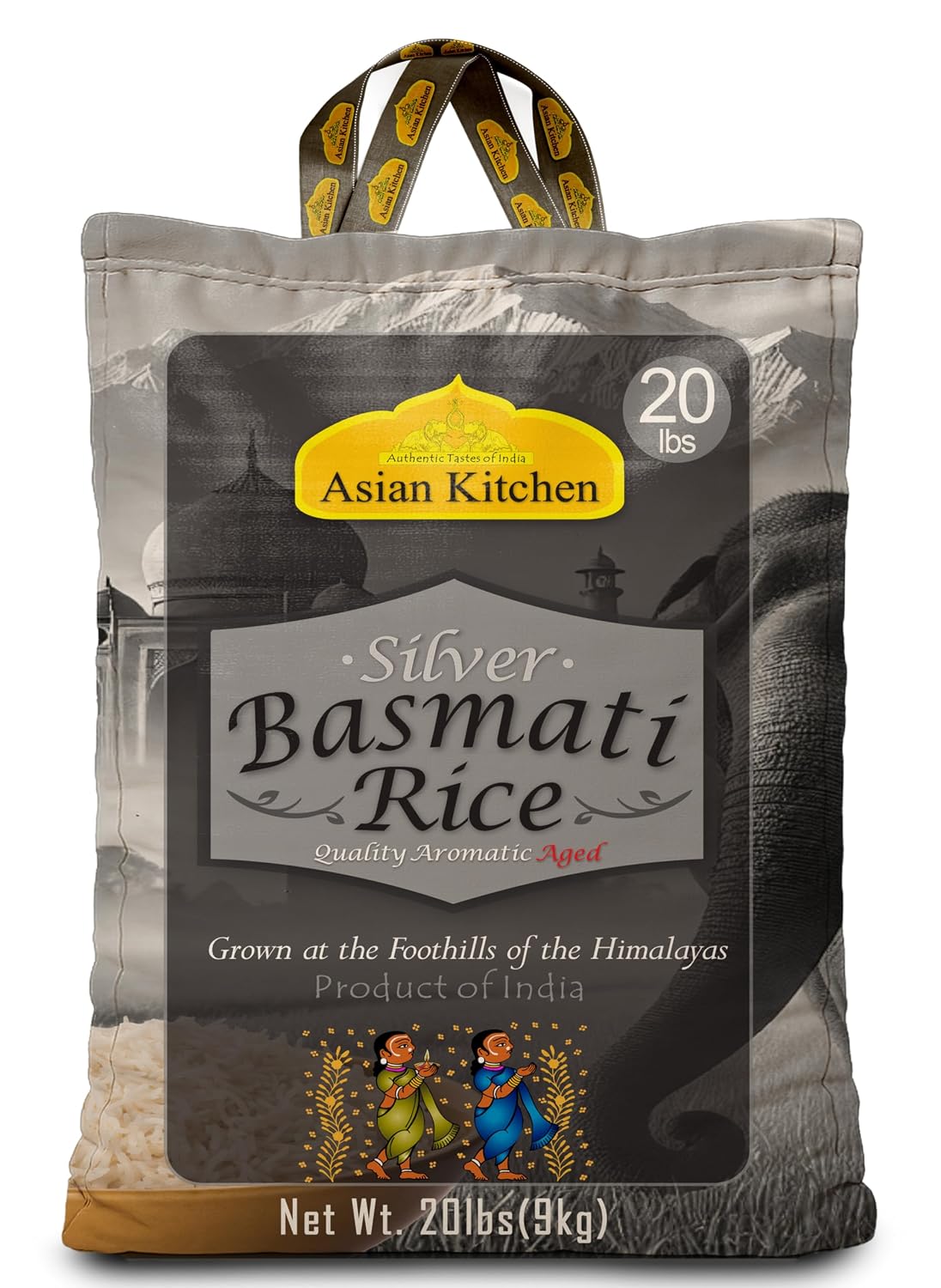 Asian Kitchen Platinum White Basmati Rice Extra Long Aged 20lbs (9.08kg) ~ All Natural | Gluten Friendly | Vegan | Indian Origin | Export Quality