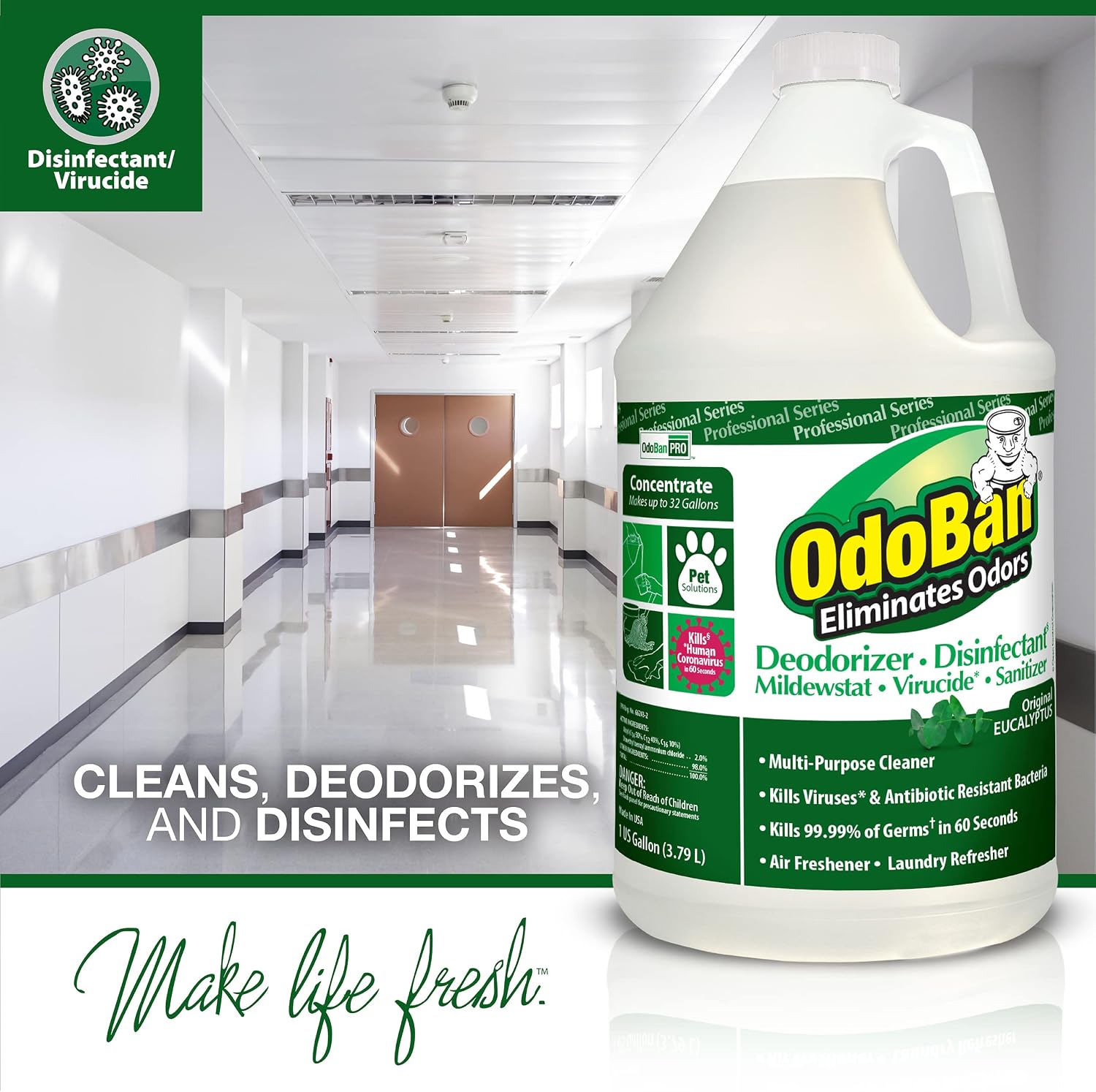 OdoBan Professional Disinfectant and Odor Eliminator Concentrate, 4 Gallons, Original Eucalyptus Scent