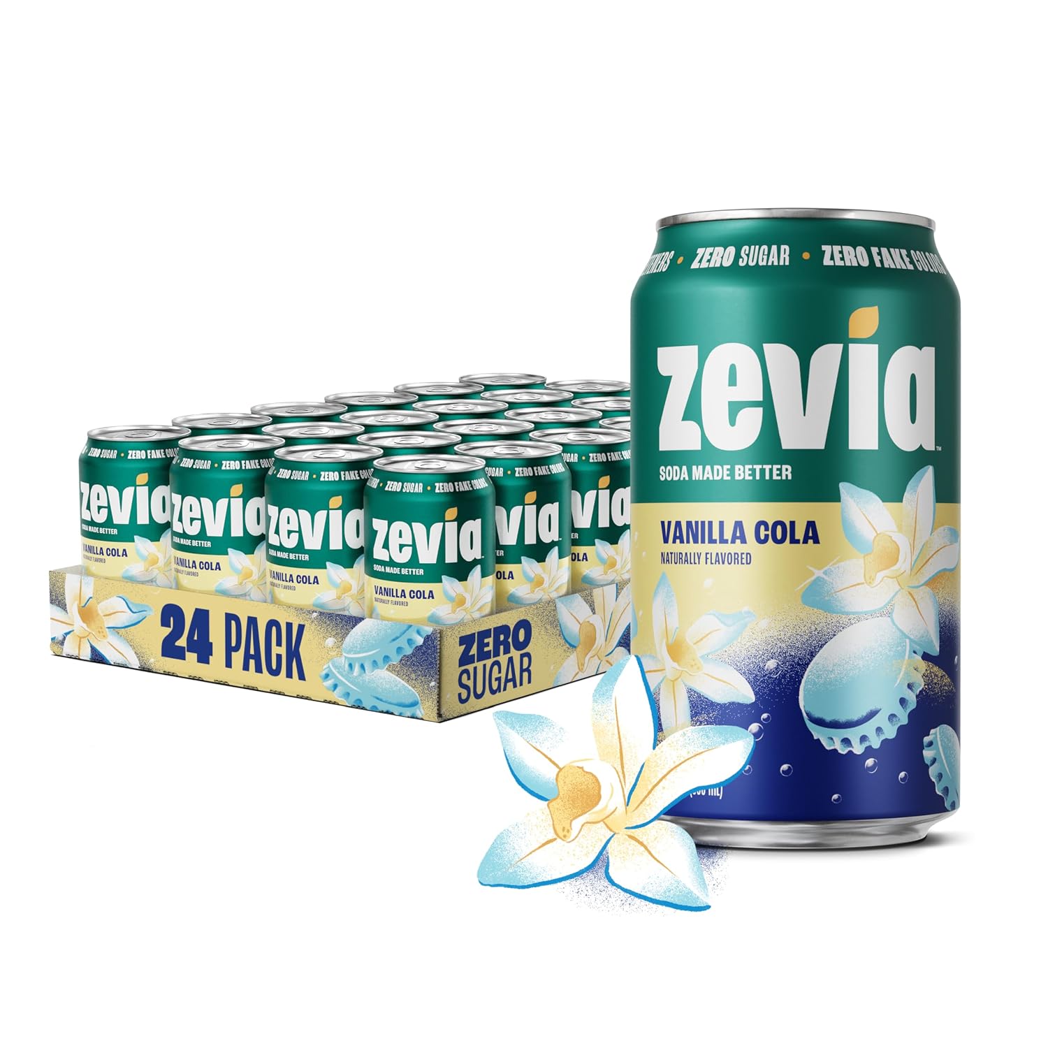 Zevia Zero Sugar Soda, Orange Creamsicle, 12 oz Cans (24-Pack) – Caffeine Free, Naturally Sweetened, No Calorie Soda - Non-GMO Project Verified, Gluten-Free, Vegan