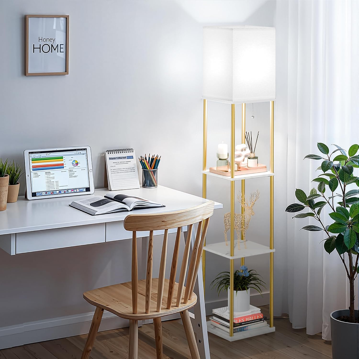 SHINE HAI Floor Lamp with Shelves, 3-Tier Square Modern Shelf Lamp