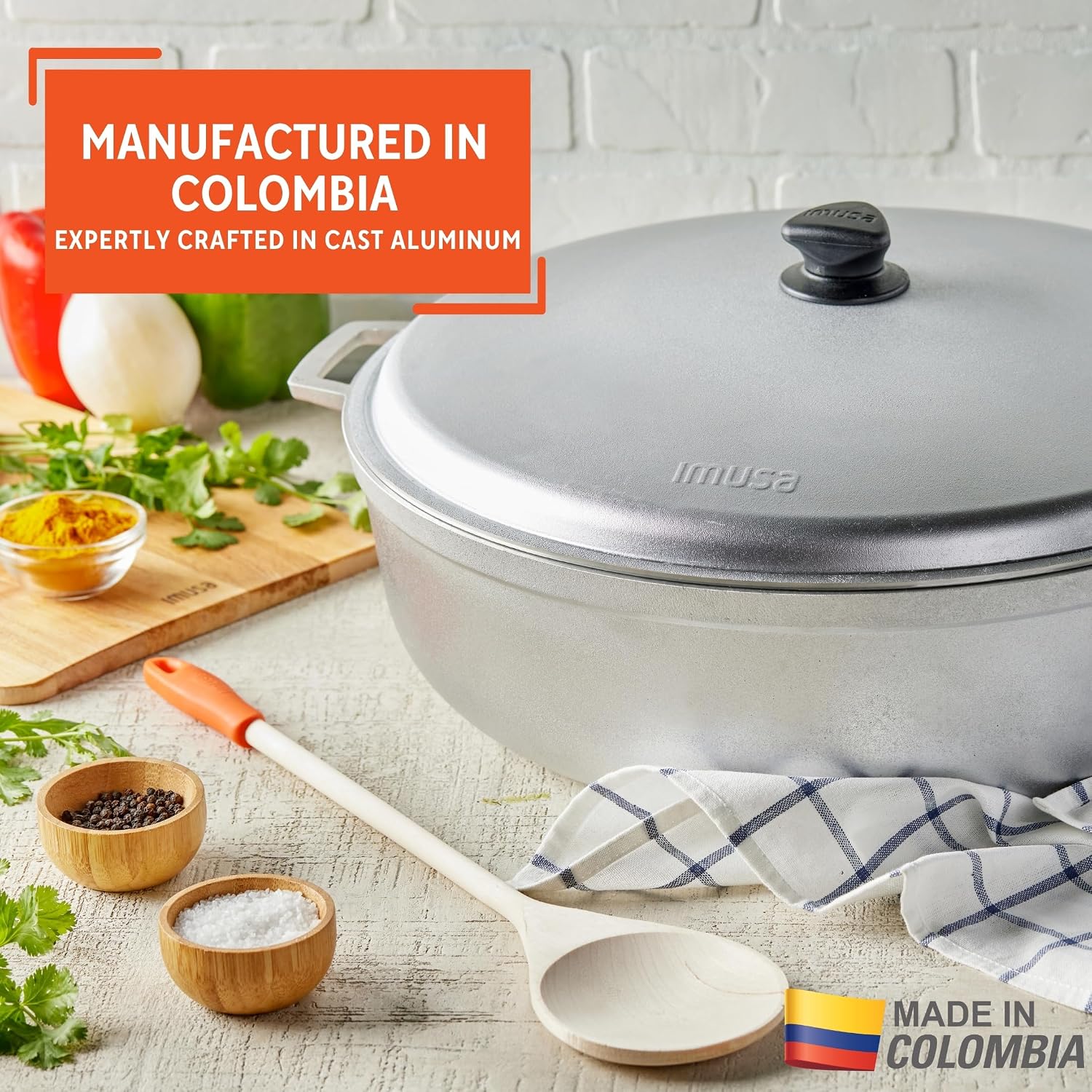 IMUSA USA 11.6Qt Jumbo Traditional Colombian Caldero, 11.6 Quart, Silver | Nonstick Finish, Glass Lid with Easy-Grip Handles, Ideal for Rice and Stews, Great for Family Meals