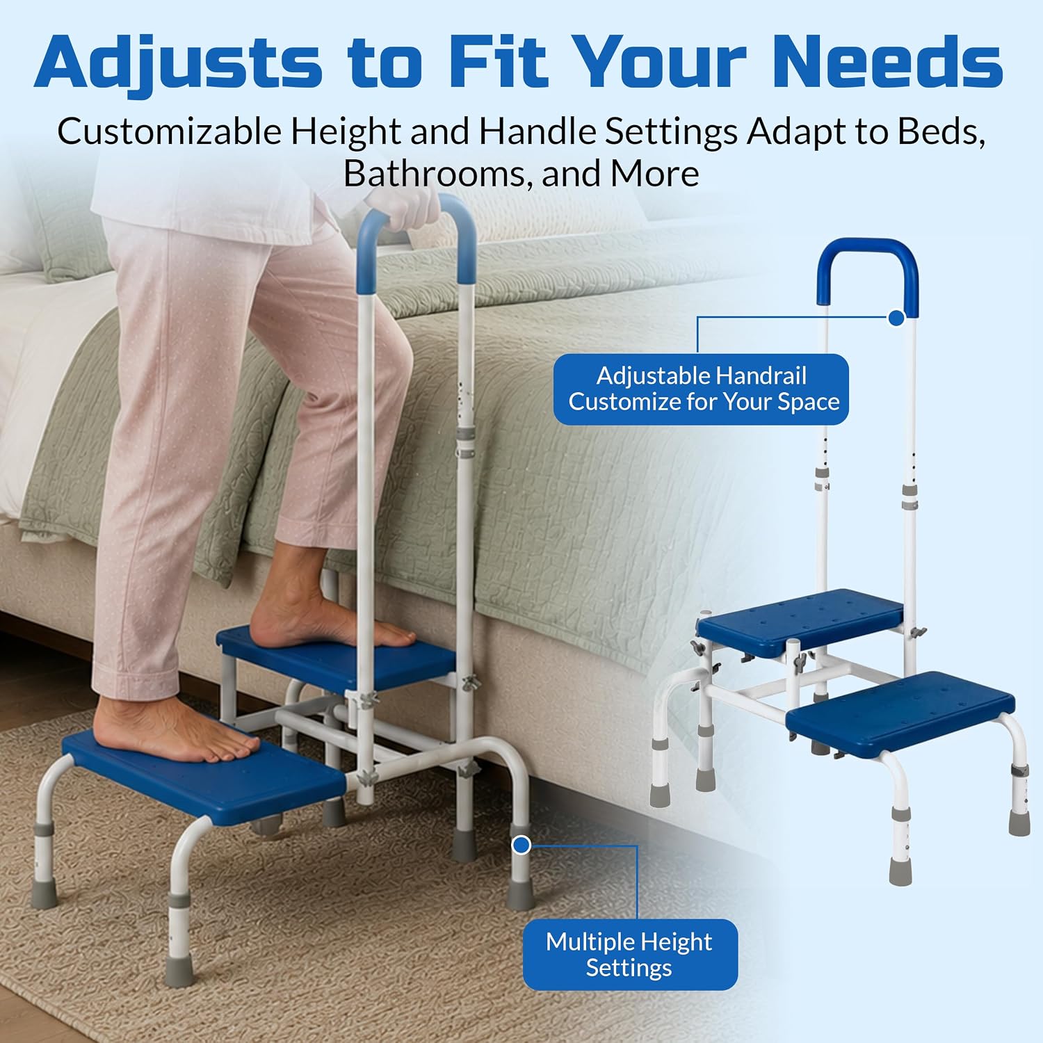 Step Stool with Handle for Elderly, Bed Step Stools for Seniors WithHandles