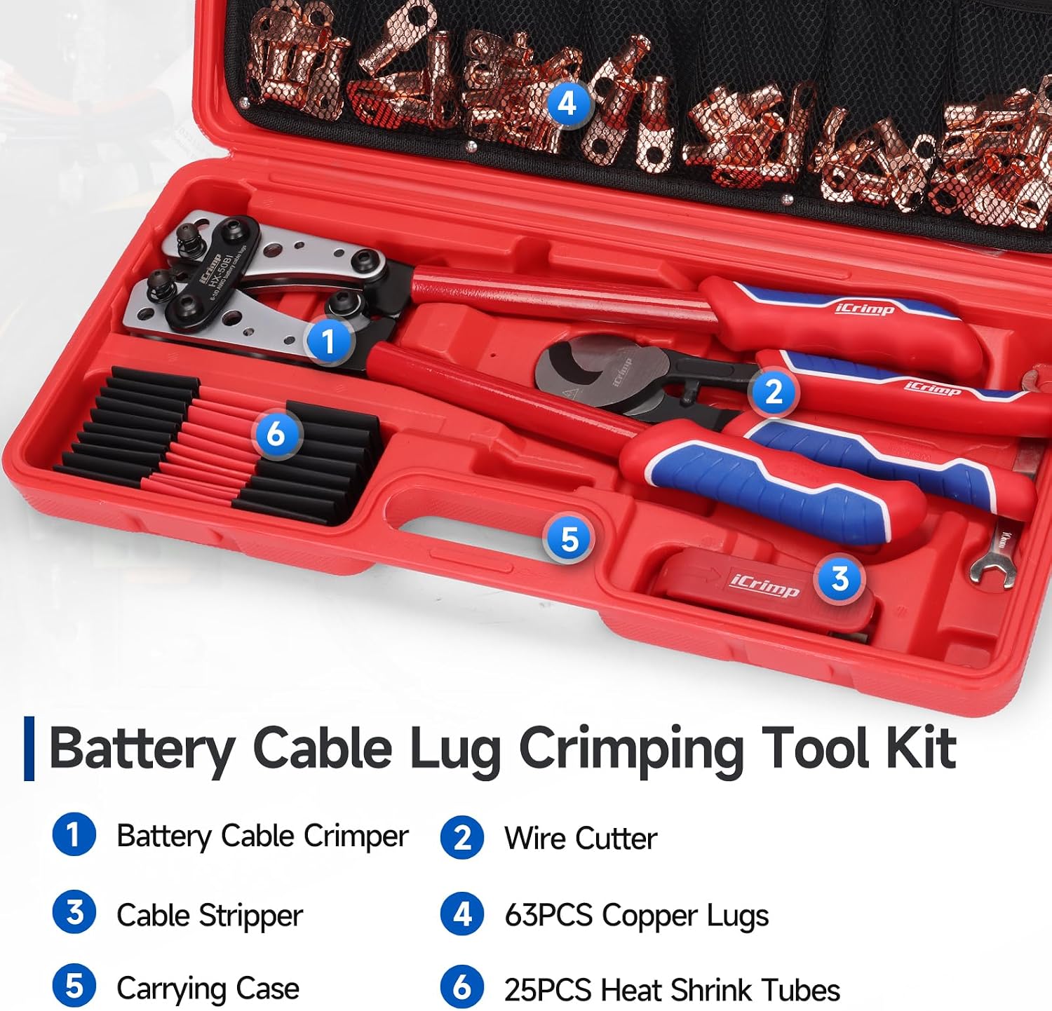 iCrimp Cable Lug Crimping Tool for Heavy Duty Wire Lugs AWG 8-1/0 | Battery Cable Crimper, Battery Terminal, Copper Lugs