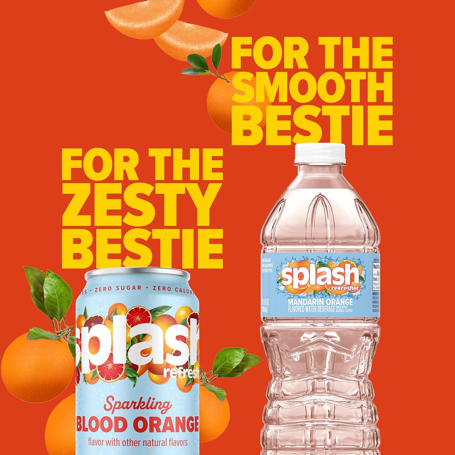 SPLASH REFRESHER Flavored Water Bottles, Mandarin Orange - 6 Pack | Refreshing Flavored Bottled Water with Electrolytes - Zero Sugar & Zero Calories - 16.9 Fl Oz