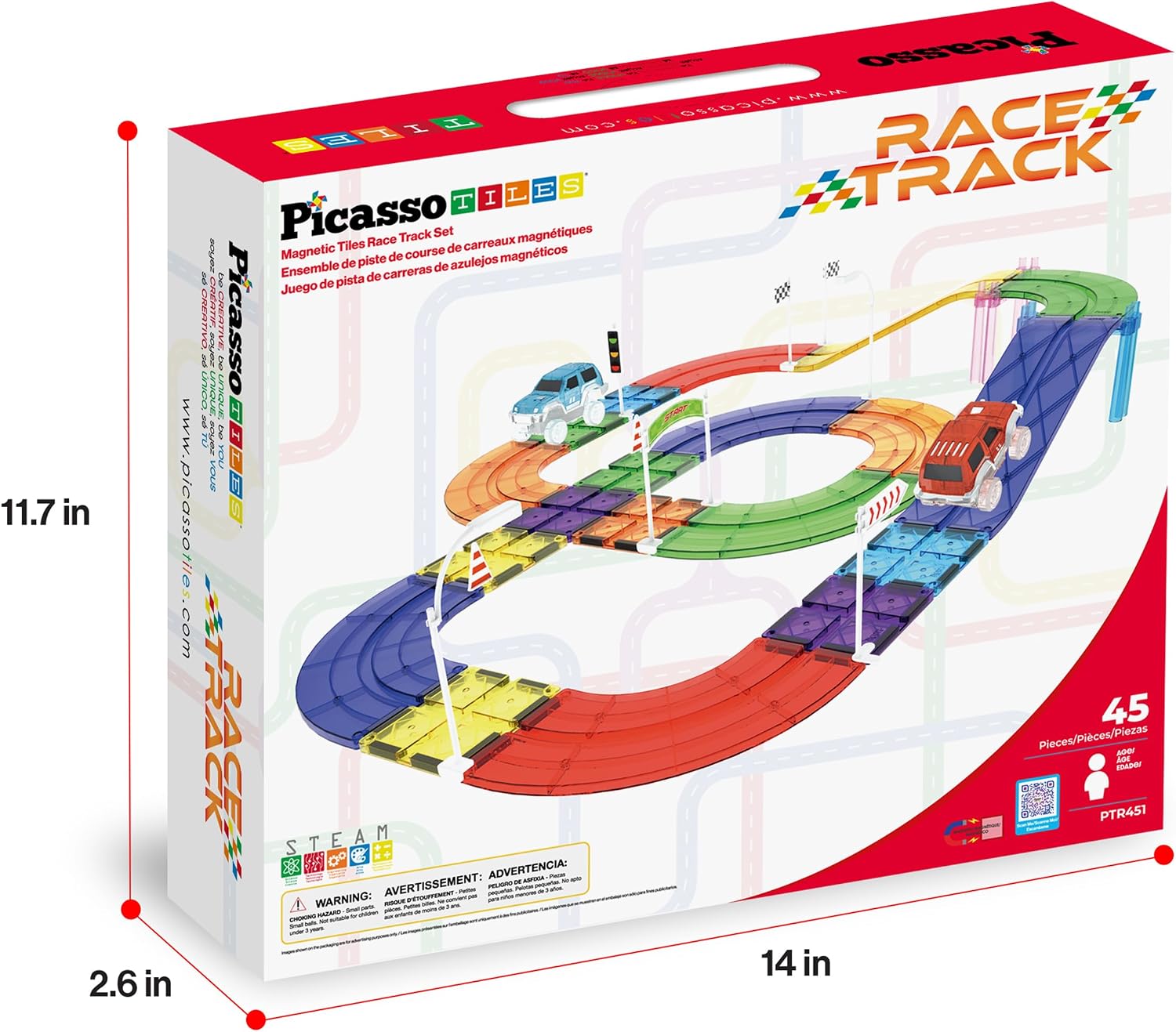 PicassoTiles Race Track Add-On Railway Magnetic Tiles STEM Construction Toy