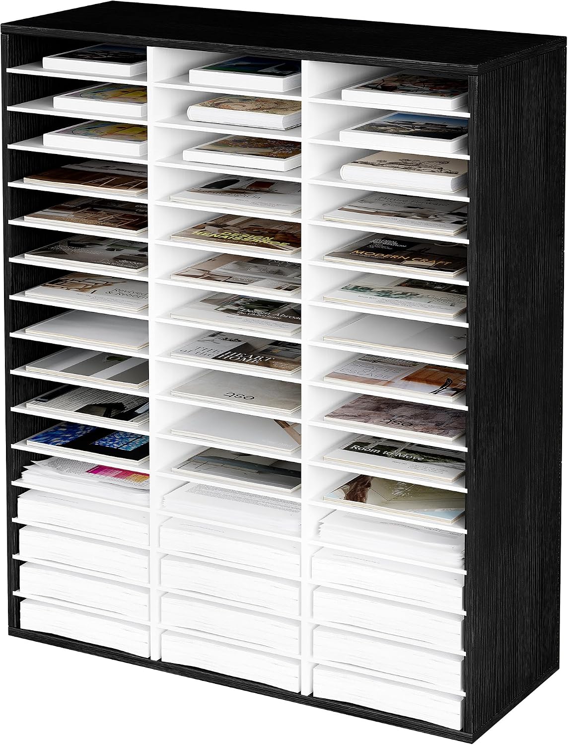 EasyPAG 12 Compartments Wooden Literature Organizer with Adjustable Shelves, 6000 Sheets Capacity Paper Organizer