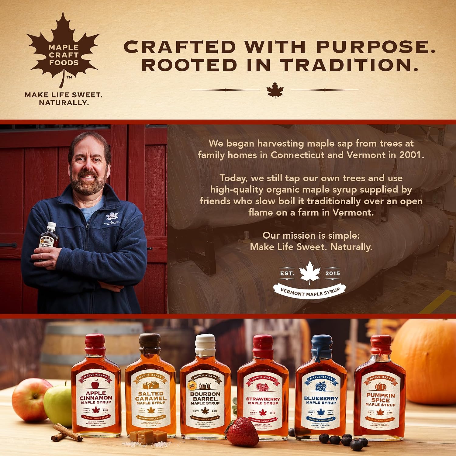 Maple Craft Foods Salted Caramel Maple Syrup – Organic Vermont Maple Syrup with Natural Caramel Flavor & Salt, Gourmet Flavored Syrup for Pancakes, Coffee, Baking and Desserts, 6.8 oz