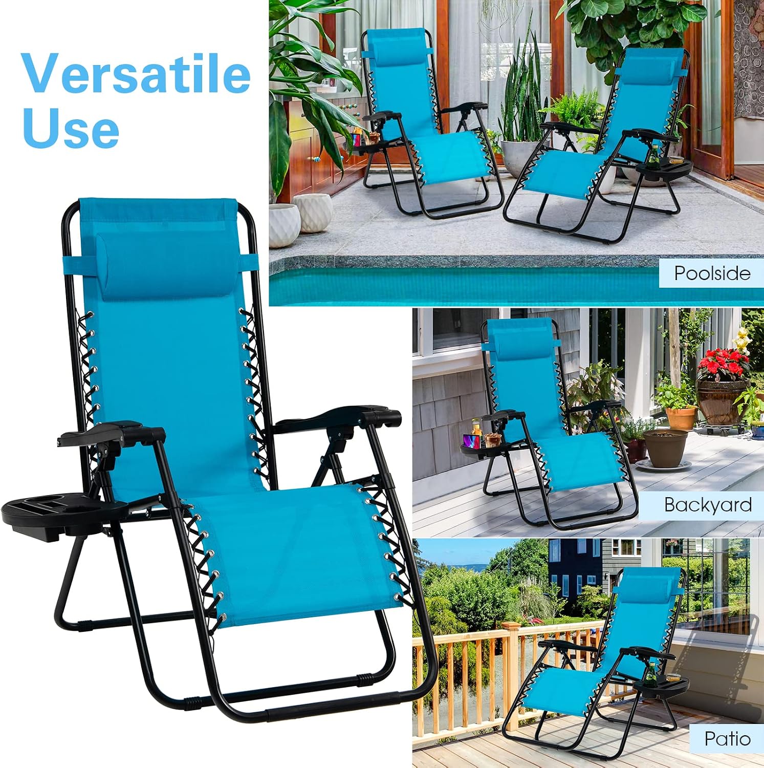 Goplus Zero Gravity Lounge Chairs, 160°Adjustable Folding Recliner w/Pillow and Cup Holder, 350LBS Comfy Outdoor Lounge Chairs for Patio, Lawn, Yard & Camp(1, Gray)