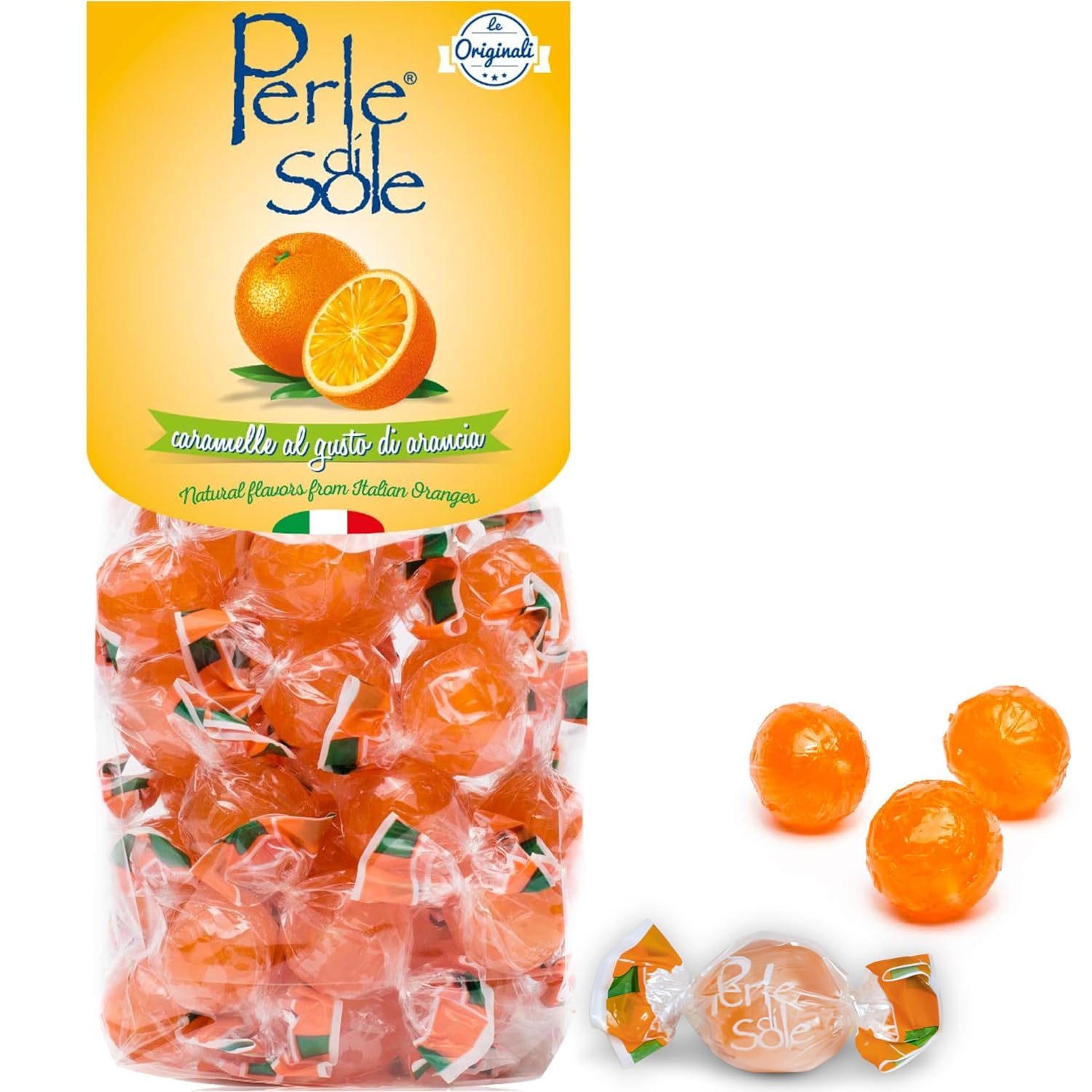Perle di Sole Italian Lemon Drops Hard Candy Individually Wrapped (7.05 oz) Made with Essential Oils of Amalfi Coast P.G.I. Lemon - Italian Imported Gifts From Italy