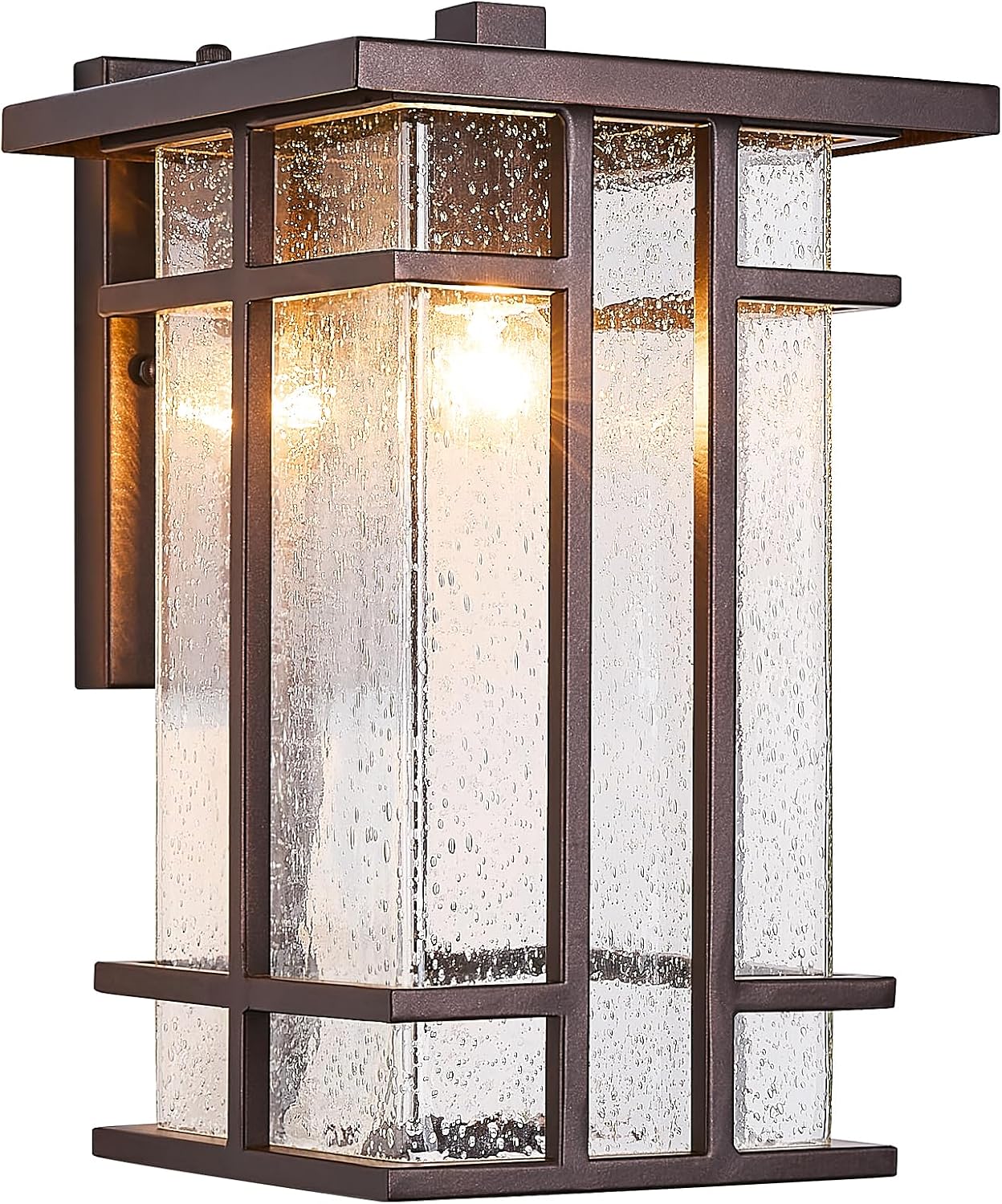Rustic Dusk to Dawn Outdoor Wall Light Fixture 13.8"H Waterproof Exterior Wall Sconces Black Metal with Seeded Glass Sensor Outdoor Wall Lantern for