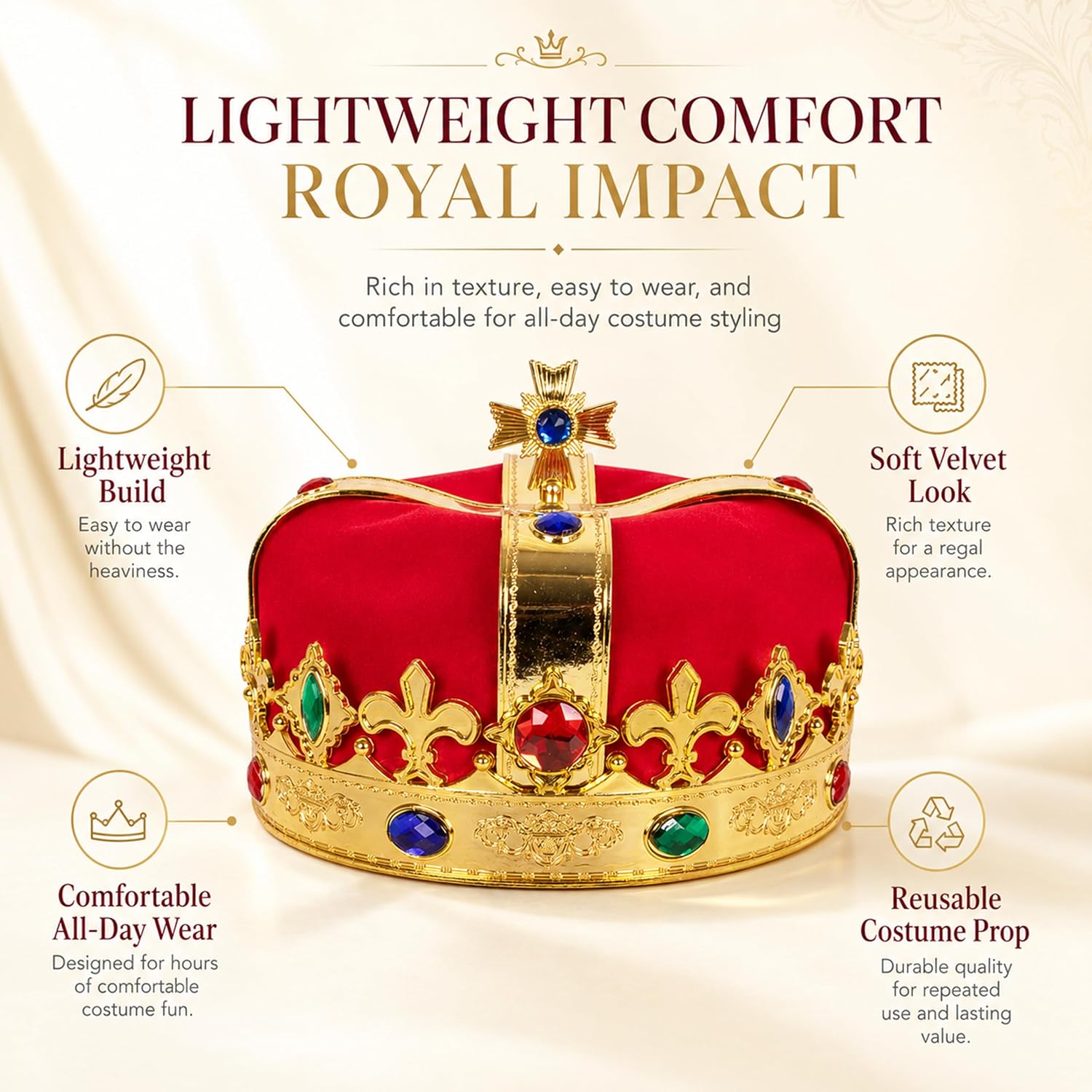 Kangaroo Royal Gold King Crowns for Men & Women - King Costume Headpiece | Medieval Prince Plastic Crown - King Costume Headpiece for Halloween