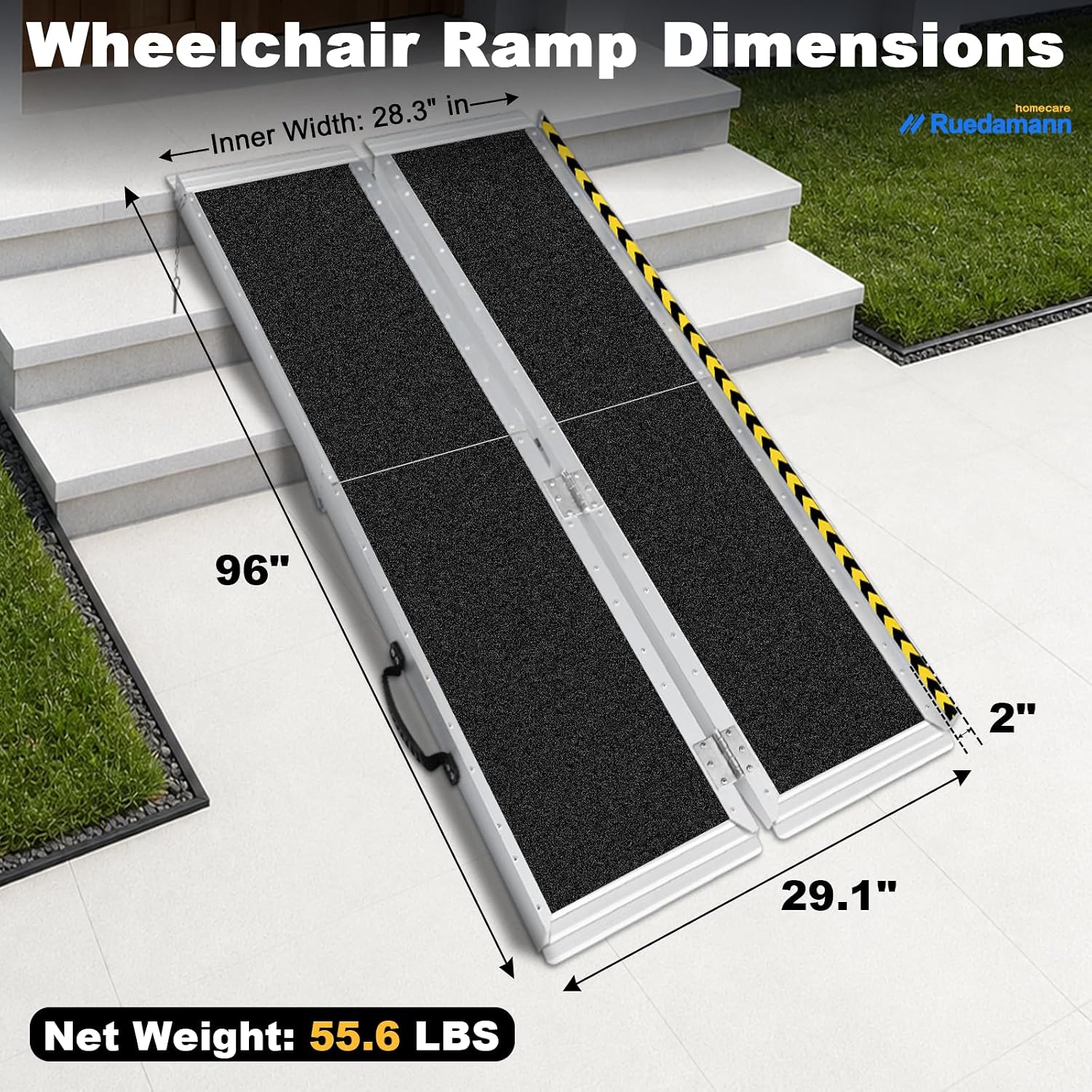 Ruedamann 2 FT Portable Wheelchair Ramp, 30" Wide
