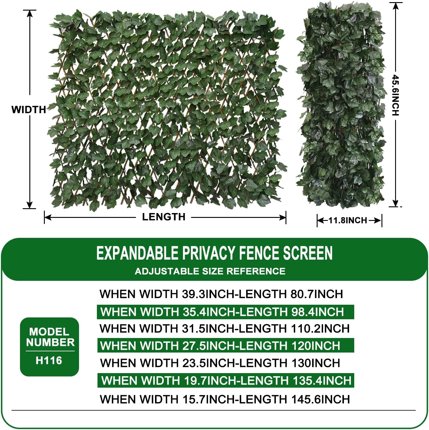 Expandable Fence Privacy Screen for Balcony Patio Outdoor,Decorative Faux Ivy Fencing Panel,Artificial Hedges (Single Sided Leaves)……
