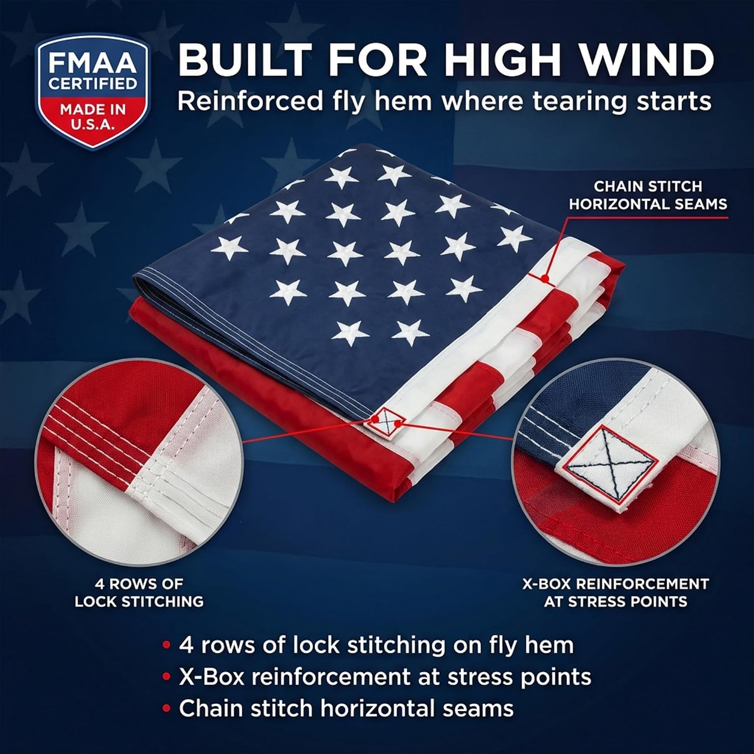 American Flag with Embroidered Stars and Sewn Stripes, Polyester - 6x10 ft | FMAA Certified PolyExtra Polyester Material, Heavy Duty Fade-Resistant American Flag for Outdoor or Indoor Use, Made in USA