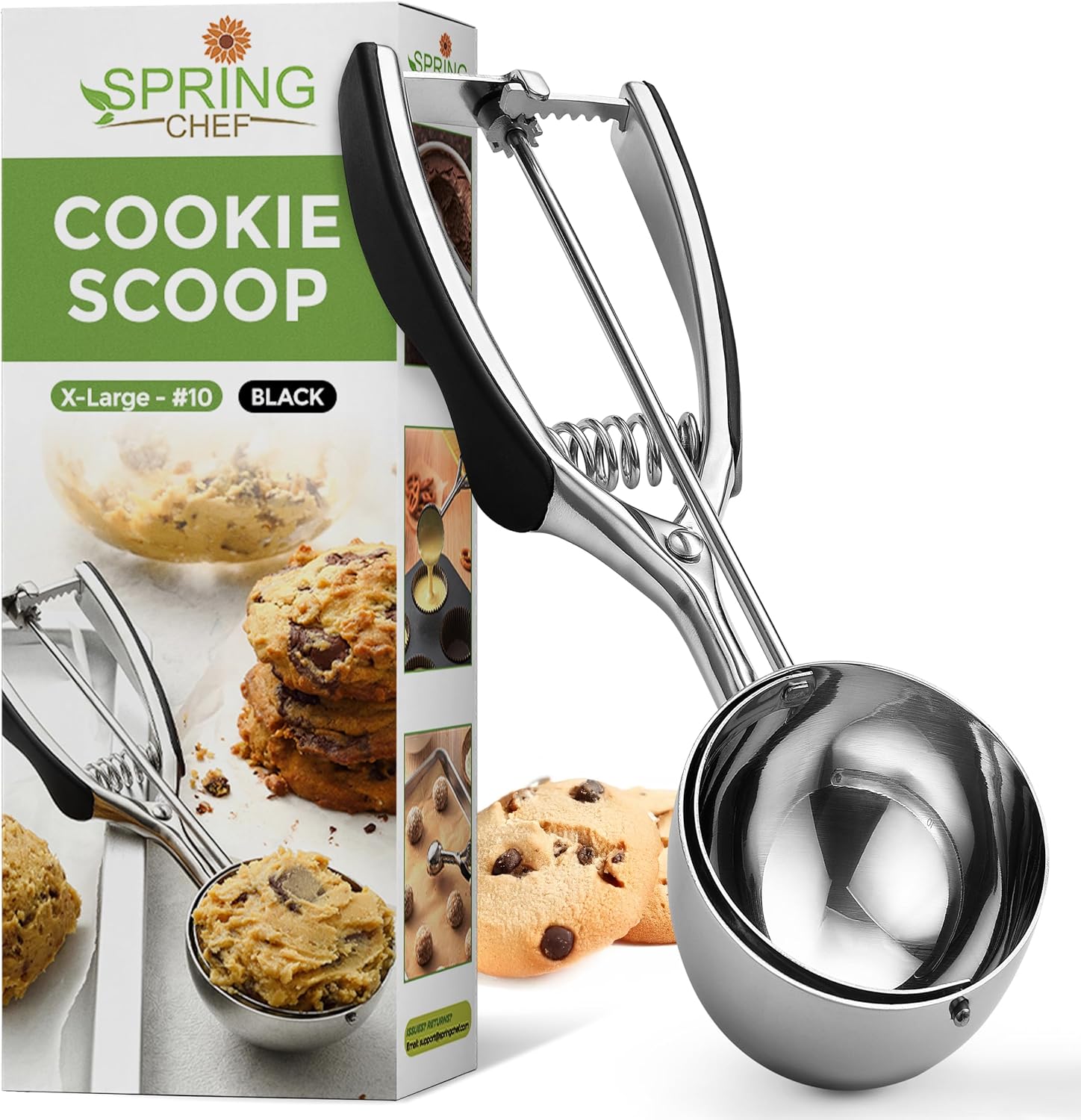 Spring Chef Medium Stainless Steel Cookie Scoop, #40, 1.7 Tablespoon, Black
