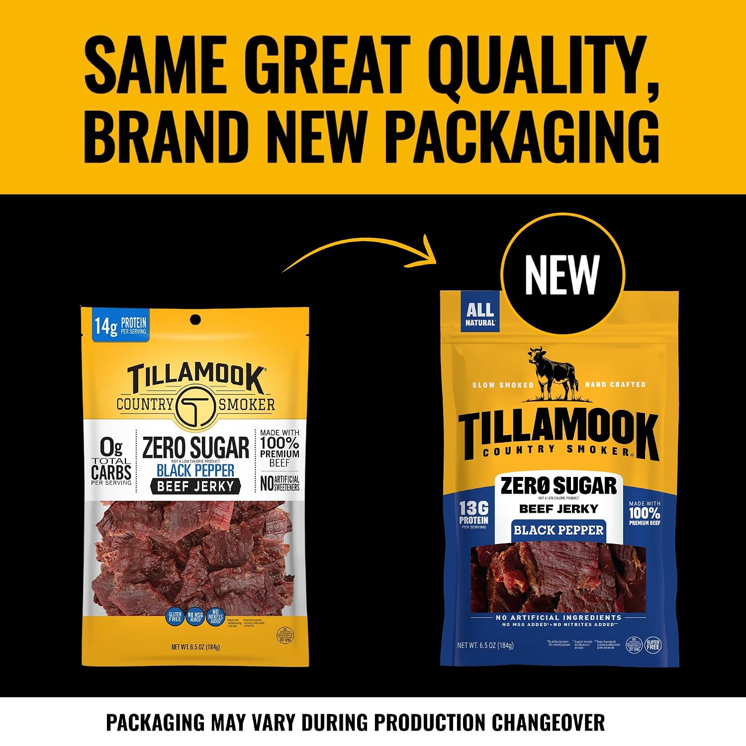 Tillamook Country Smoker Zero Sugar Original Beef Jerky Sticks, 6.5 Oz, 14g Protein, Real Hardwood Slow-Smoked, High Protein, Low Carb Meat Snacks, Keto-Friendly, 0g Sugar & Total Carbs