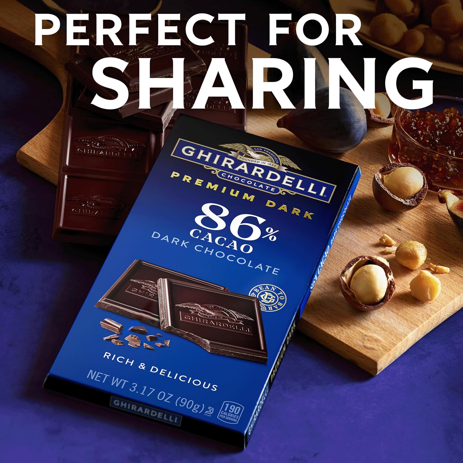 GHIRARDELLI PREMIUM DARK Chocolate Bar, 86% Cacao, 3.17oz Bar, 12 Pack