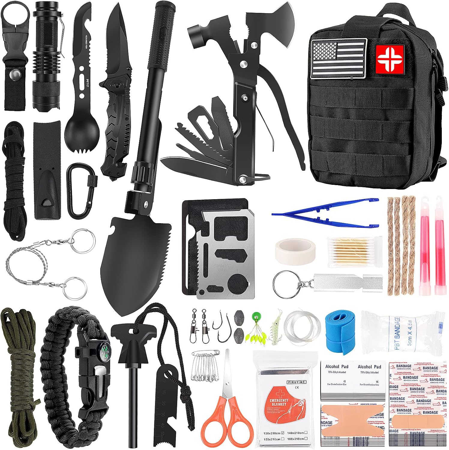 LUXMOM Emergency Survival Kit and First Aid Kit, 142Pcs Professional Survival Gear and Supplies Equipment with Molle Pouch