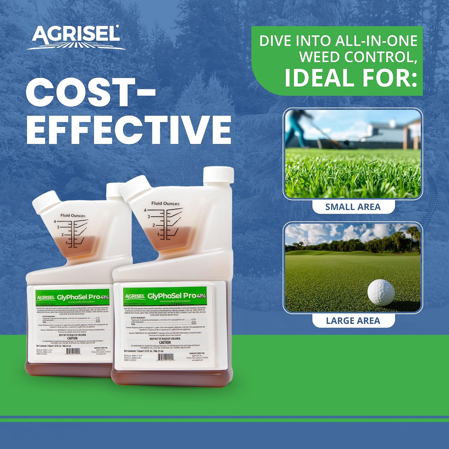 Agrisel GlyPhoSel Pro Weed Killer, Easy Mixing, Pet Safe, 128 Ounces | Tackles Hard-to-Kill Weeds, Low-Odor